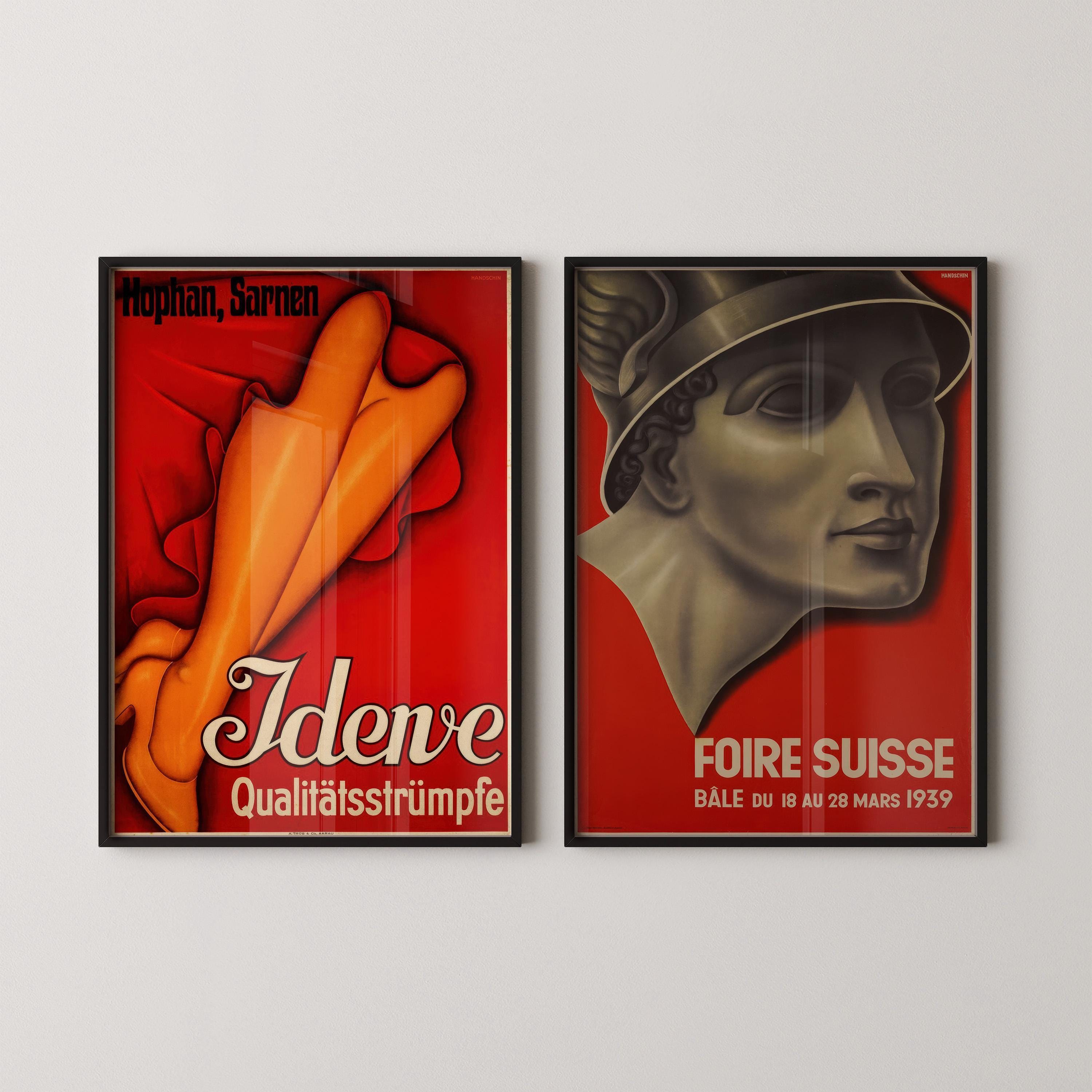 STATEMENT DUO Striking Red Swiss Art Deco Posters – Hans Handschin’s Bold and Timeless Vintage Designs available framed - 9ArtPrints