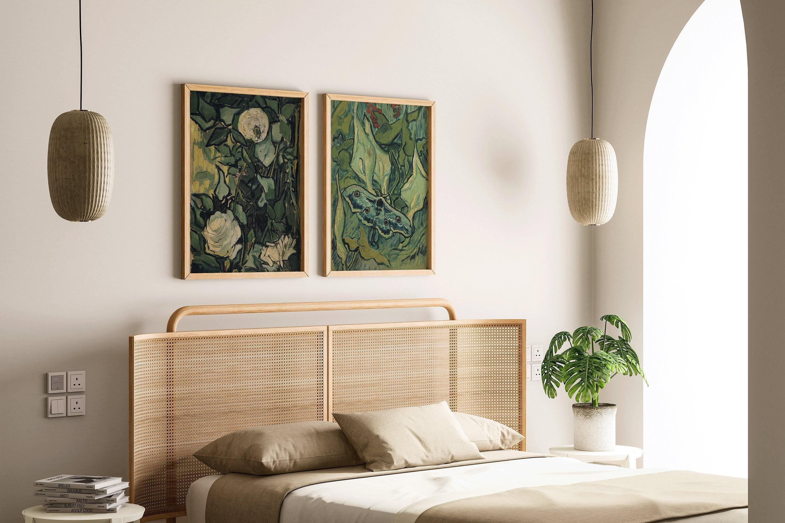 STATEMENT DUO Vincent Van Gogh Art Prints - Roses and Giant Peacock Moth | | Famous Green Wall Art available framed - 9ArtPrints