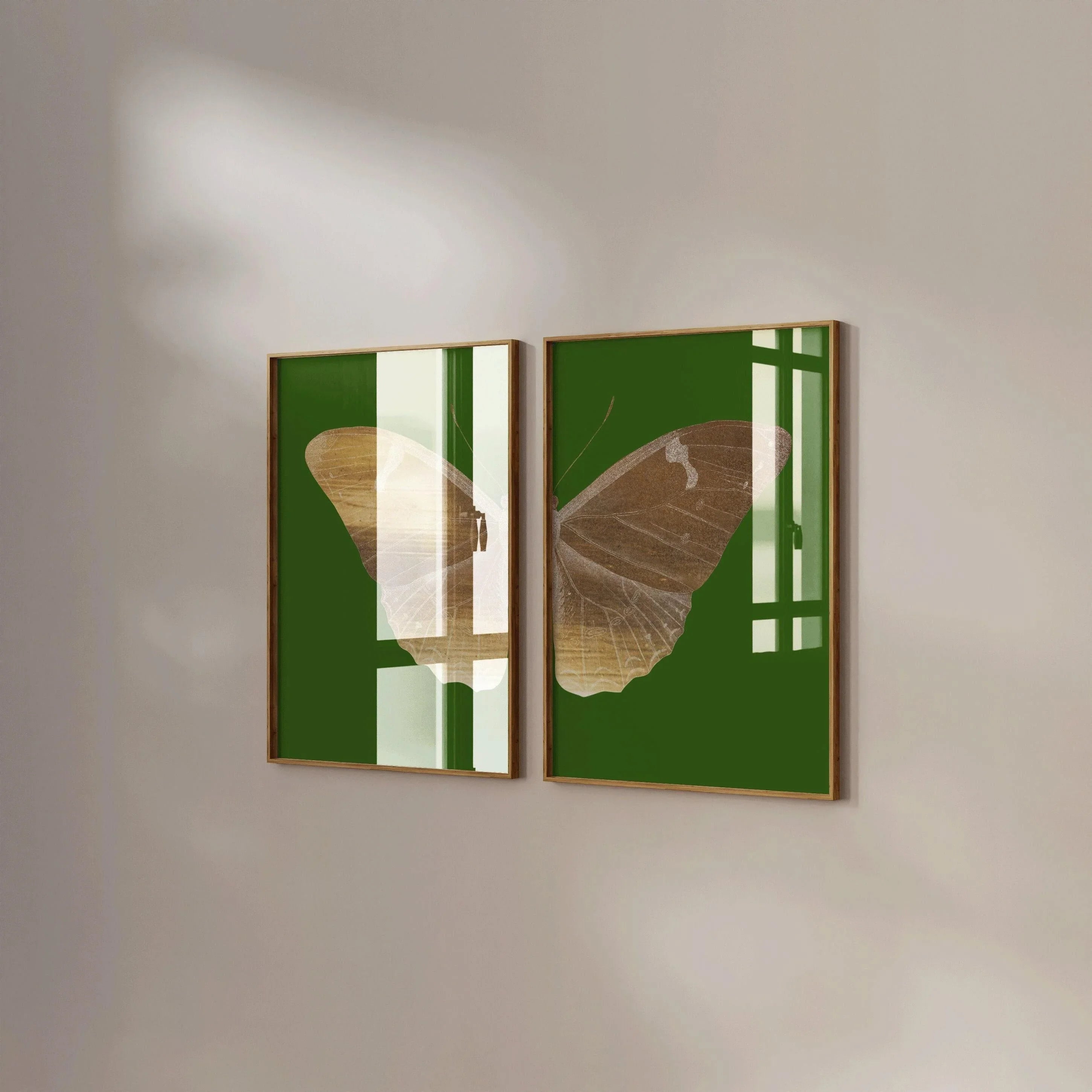 STATEMENT DUO Vintage Emerald Green Gold Butterfly Art Prints | | Our Most Famous and Exclusive Design | available framed - 9ArtPrints