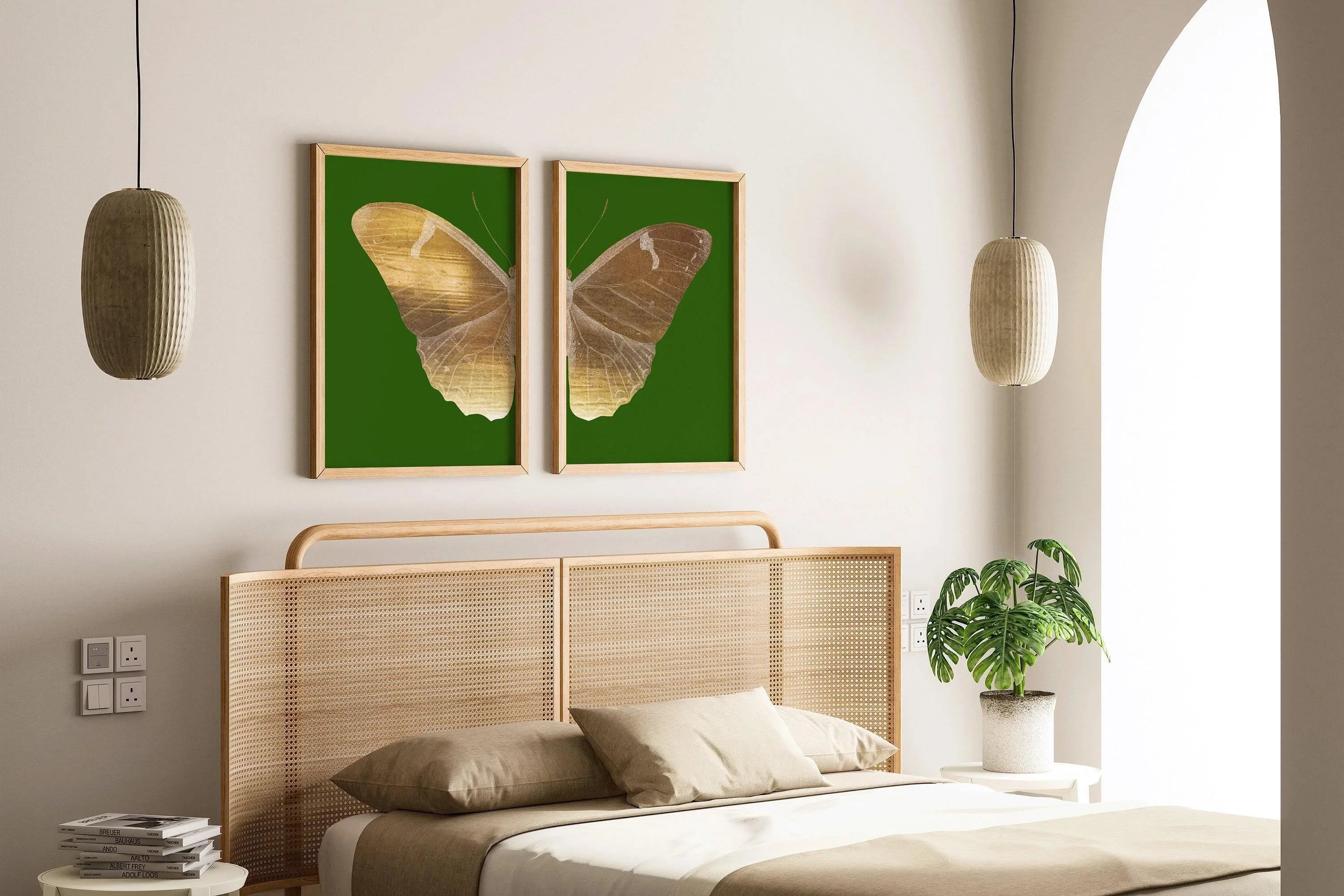STATEMENT DUO Vintage Emerald Green Gold Butterfly Art Prints | | Our Most Famous and Exclusive Design | available framed - 9ArtPrints