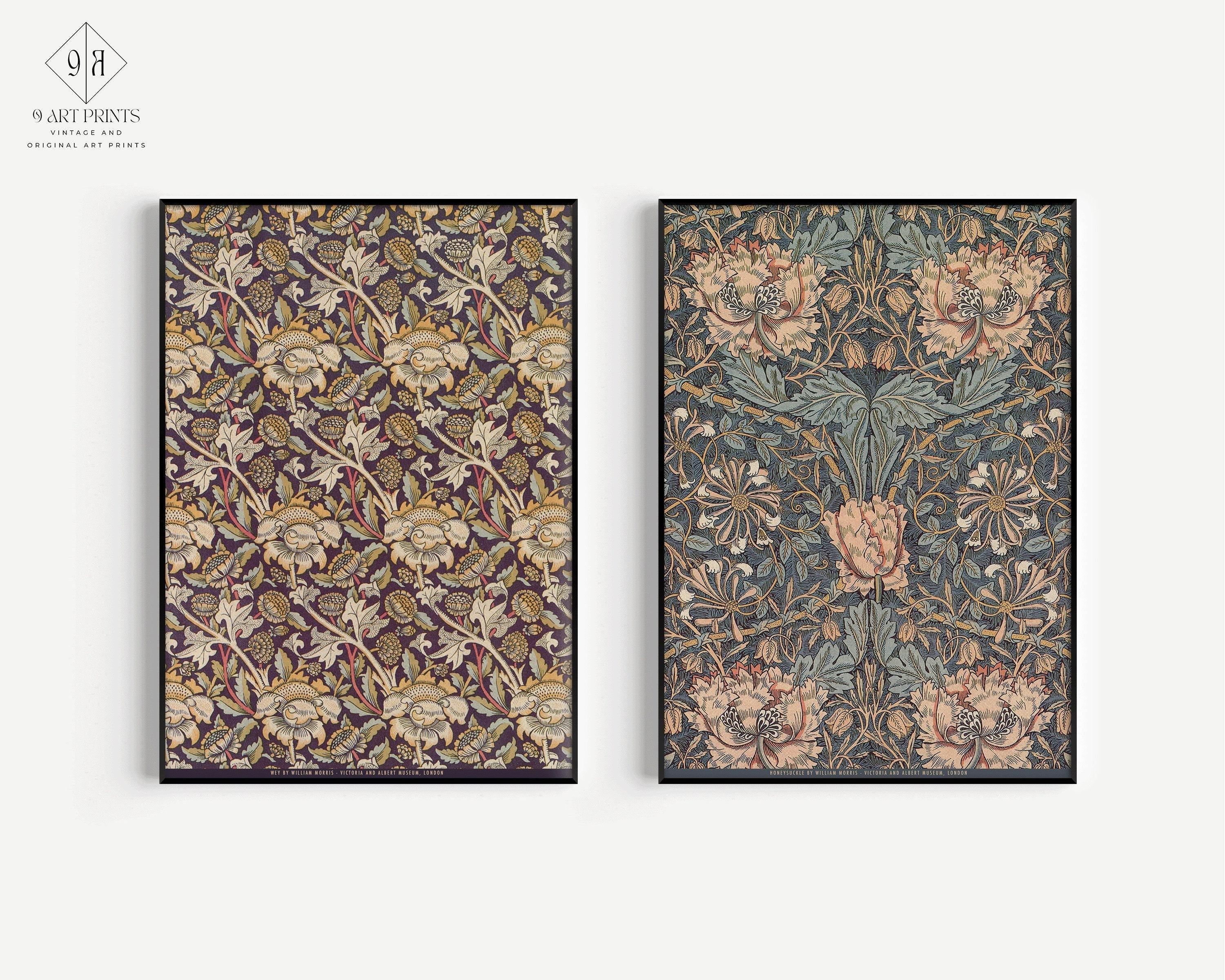 STATEMENT DUO William Morris Prints - Wey and Honeysuckle | | Vintage Victorian Botanical Patterns in Brown available framed - 9ArtPrints