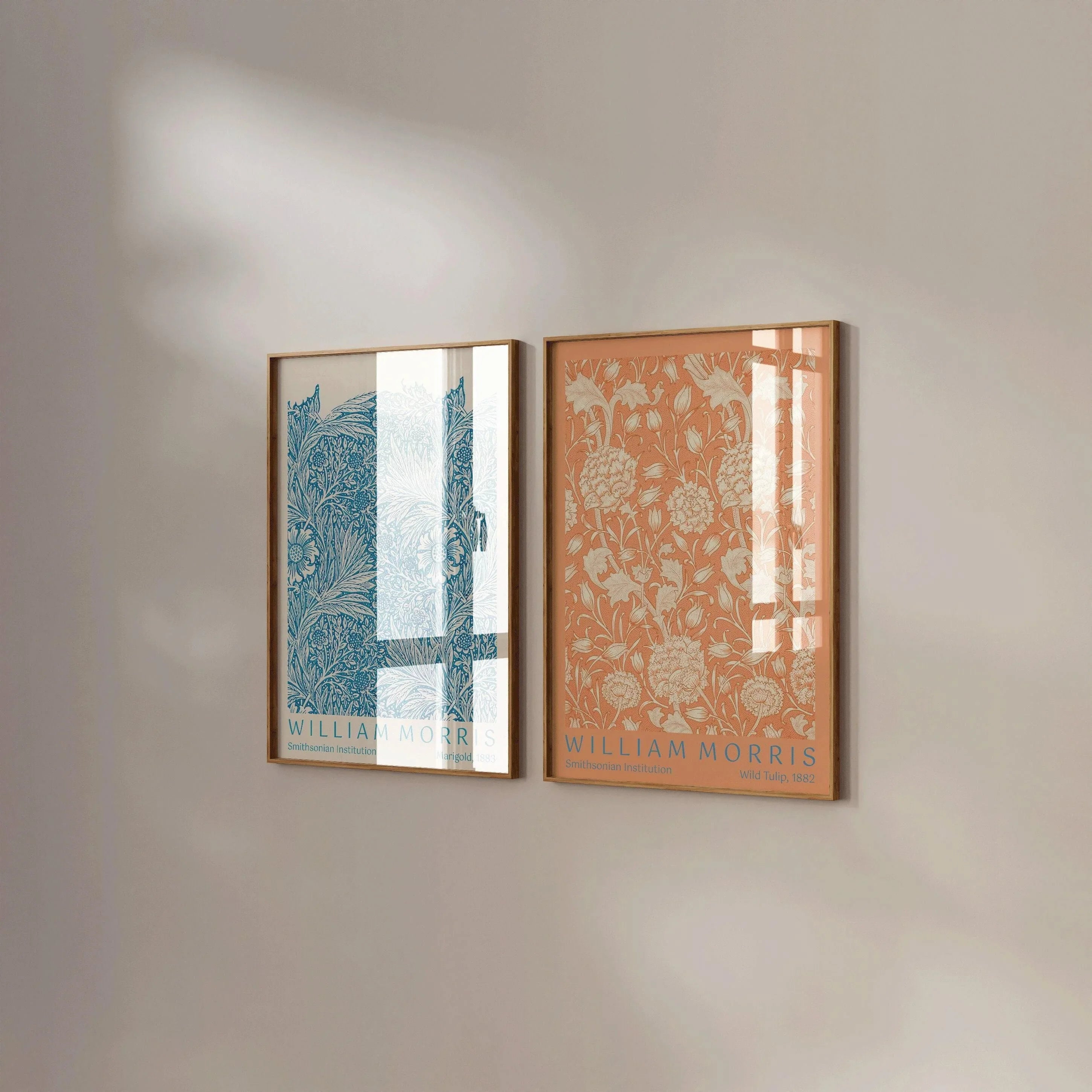 STATEMENT DUO William Morris Wild Tulip and Marigold | | Vintage Botanical Patterns in Blue Orange available handframed - 9ArtPrints