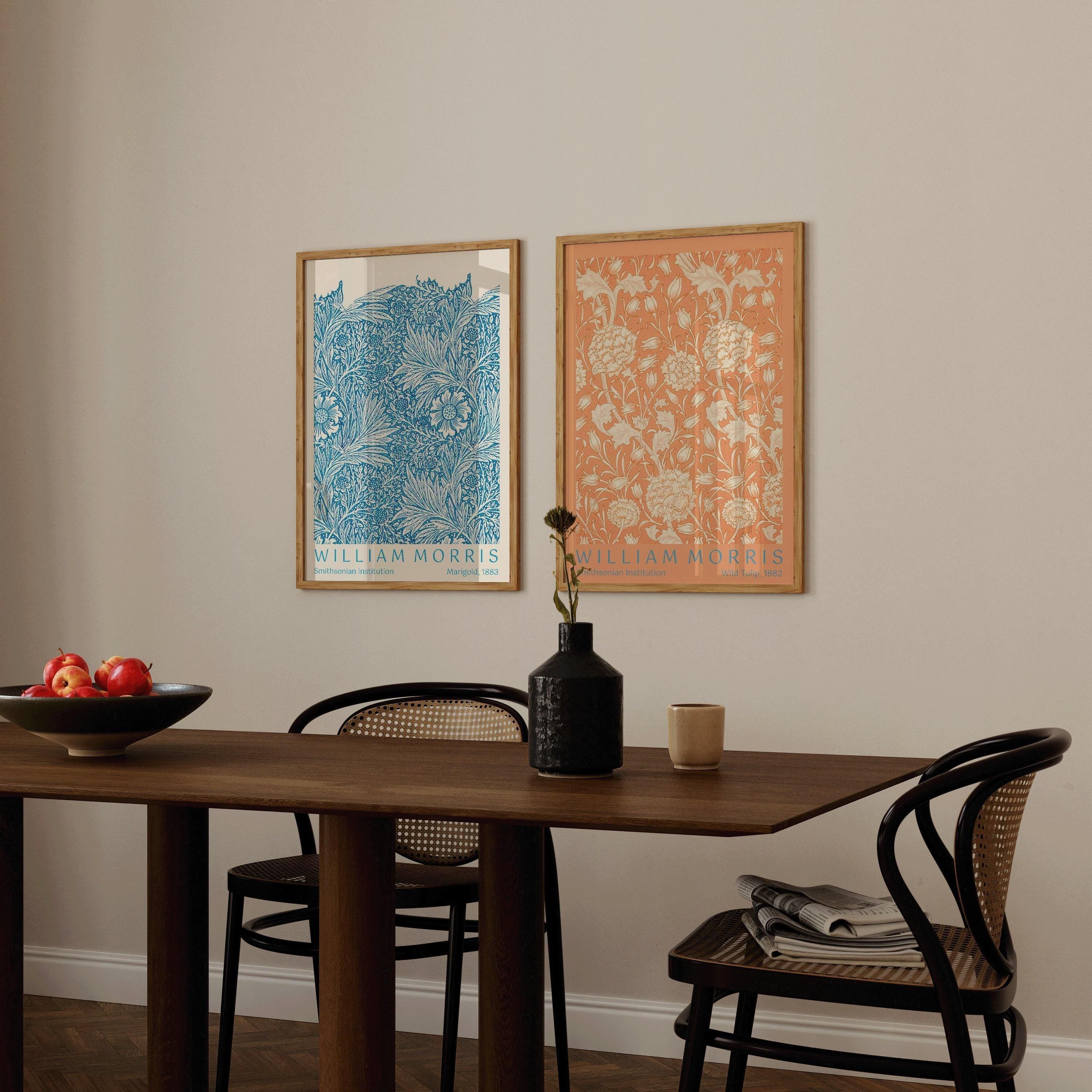 STATEMENT DUO William Morris Wild Tulip and Marigold | | Vintage Botanical Patterns in Blue Orange available handframed - 9ArtPrints