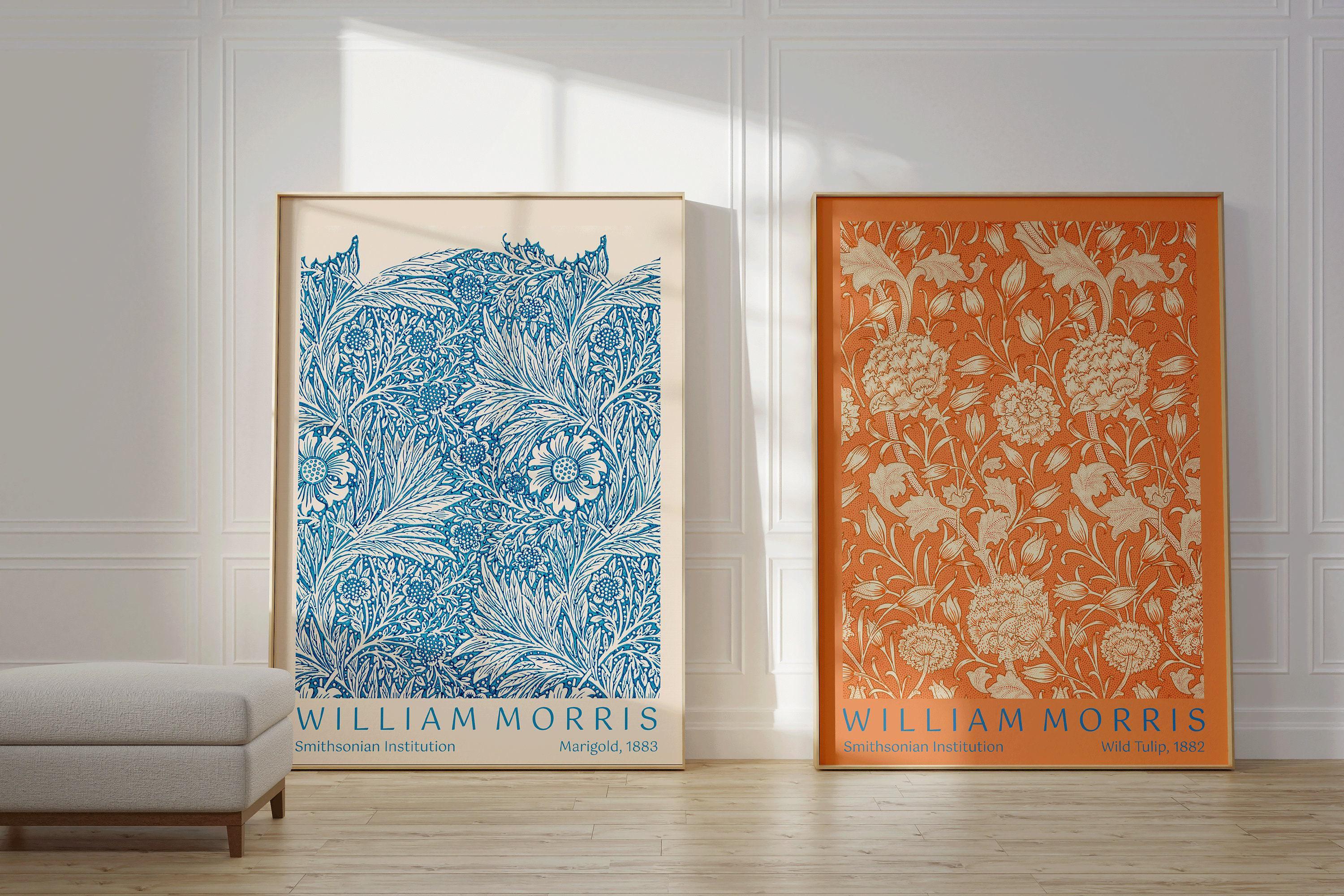 STATEMENT DUO William Morris Wild Tulip and Marigold | | Vintage Botanical Patterns in Blue Orange available handframed - 9ArtPrints