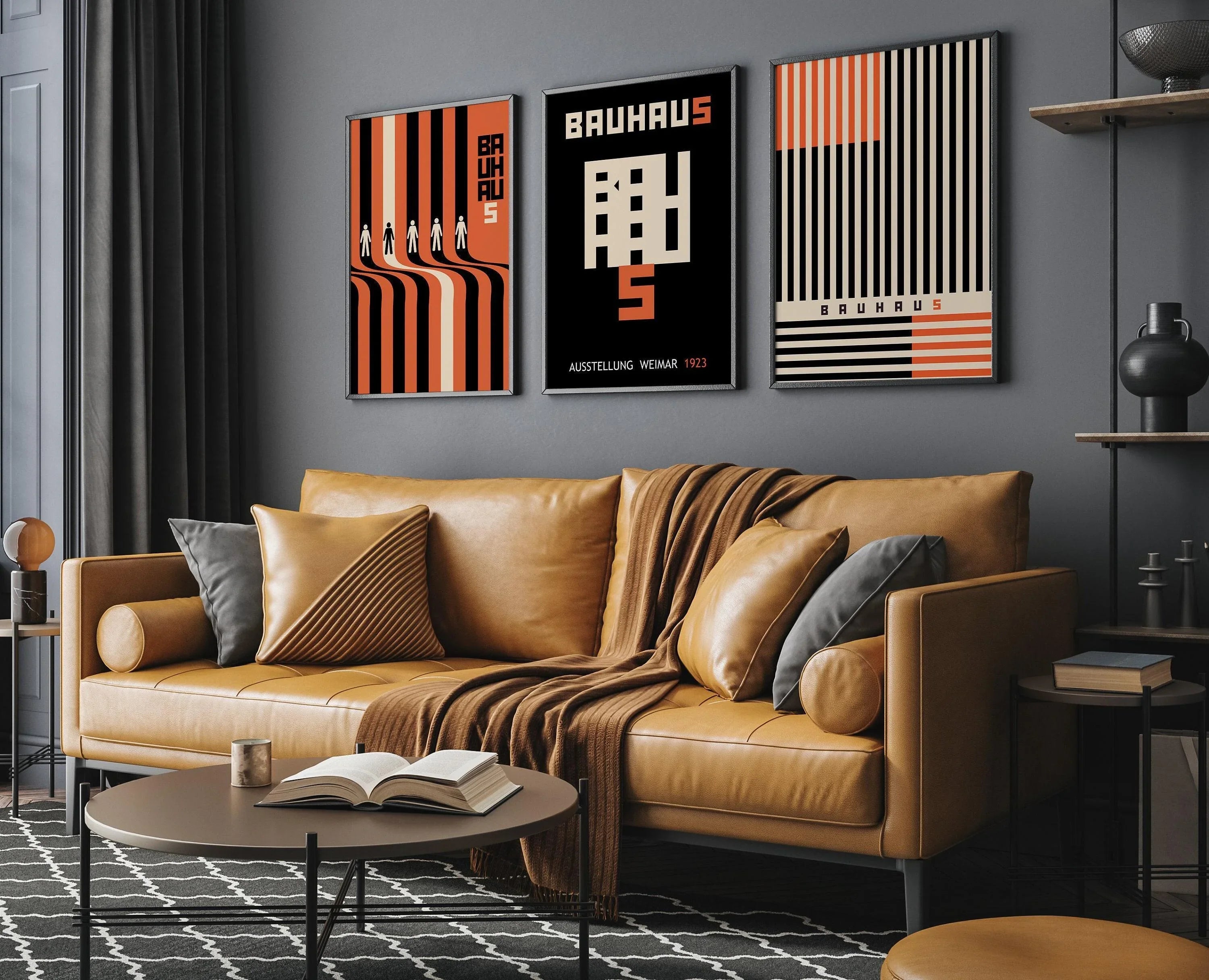 STATEMENT TRIO Bauhaus Black Orange Posters |Our Bestselling Mid - Century Modern Ausstellung Set | available framed - 9ArtPrints