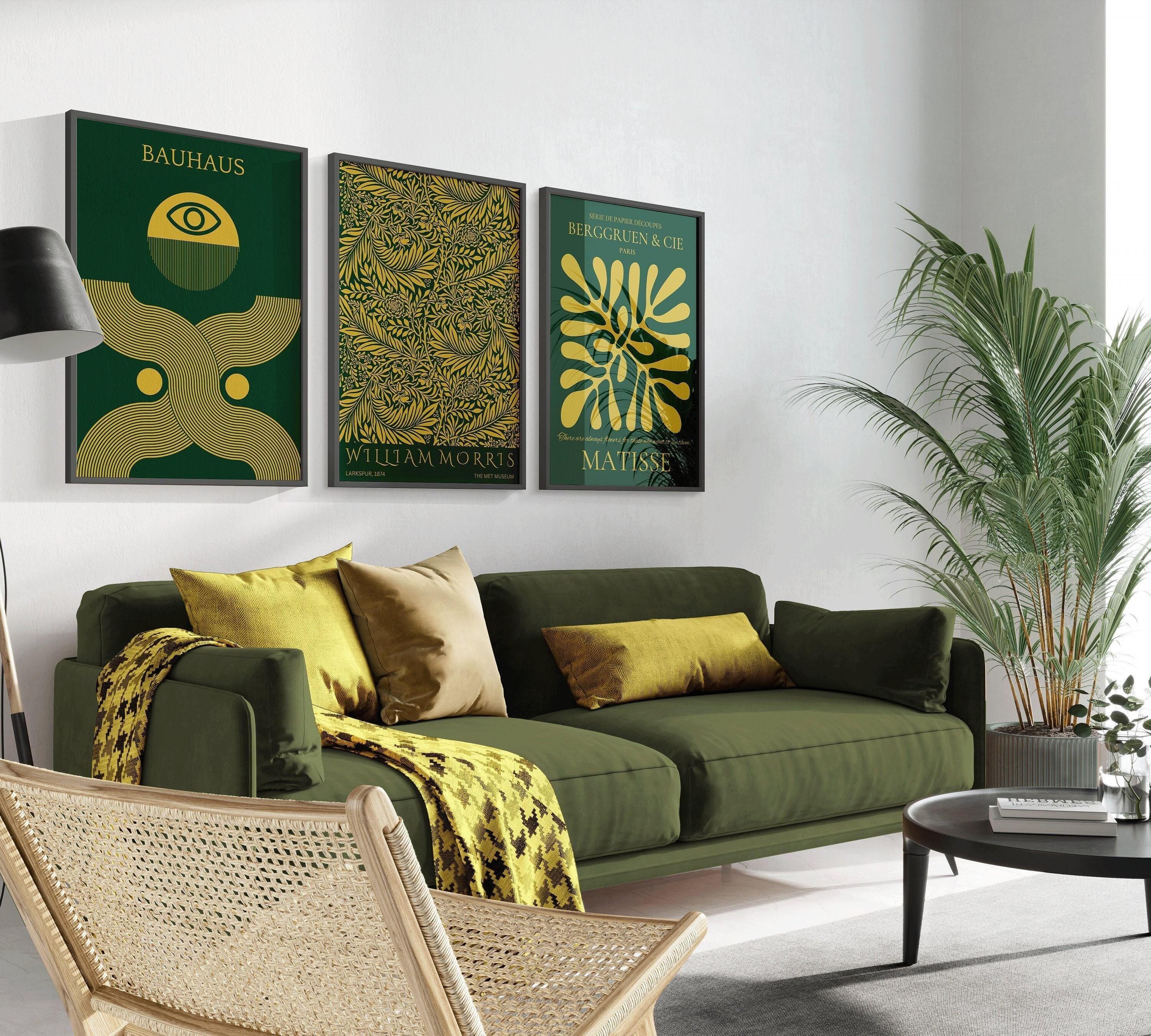 STATEMENT TRIO Bauhaus William Morris Matisse | Forest Green Emerald gold Art | Available framed or unframed - 9ArtPrints
