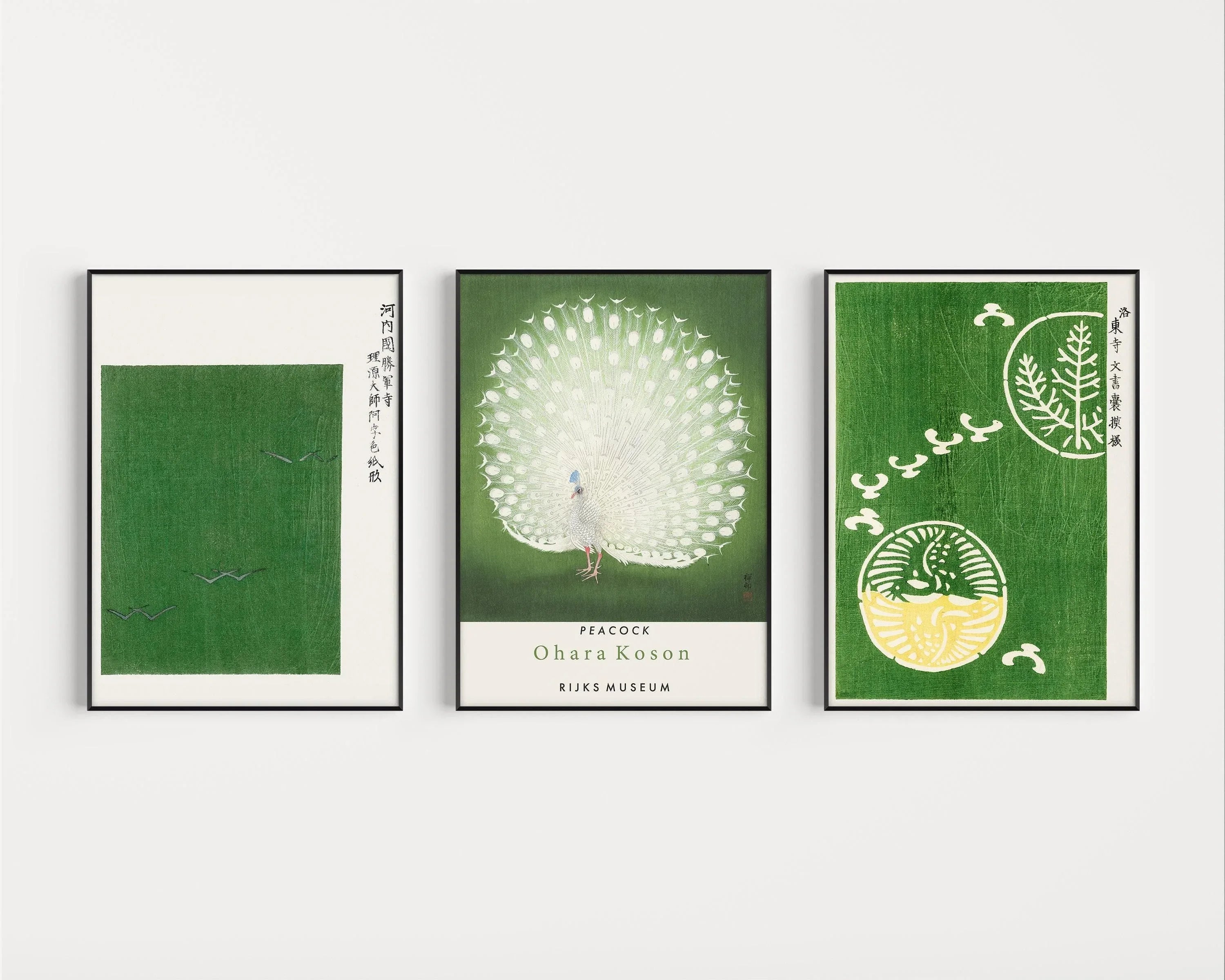 STATEMENT TRIO Japanese Green | Ohara Koson Prints Available Framed or Unframed - 9ArtPrints