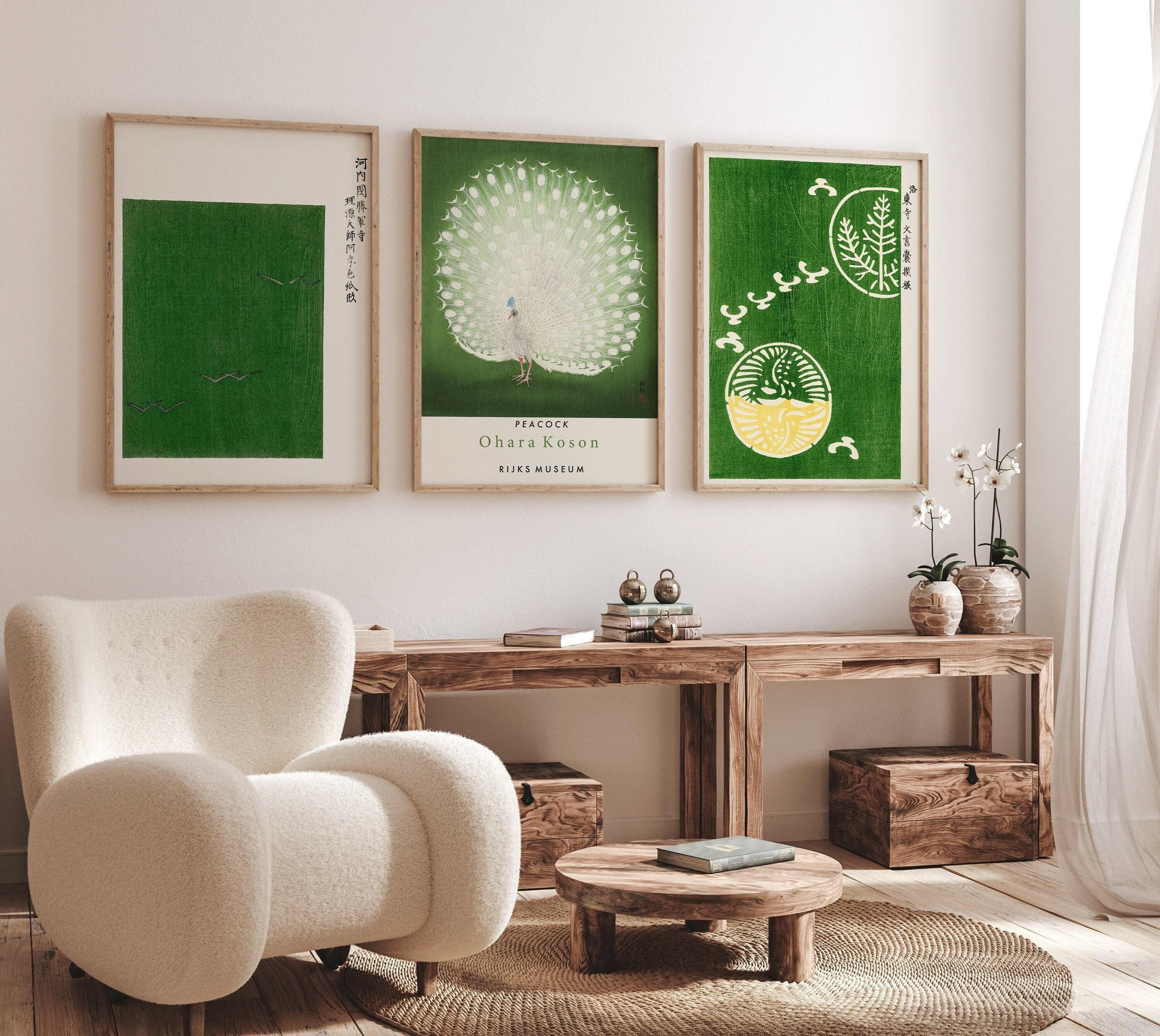 STATEMENT TRIO Japanese Green | Ohara Koson Prints Available Framed or Unframed - 9ArtPrints