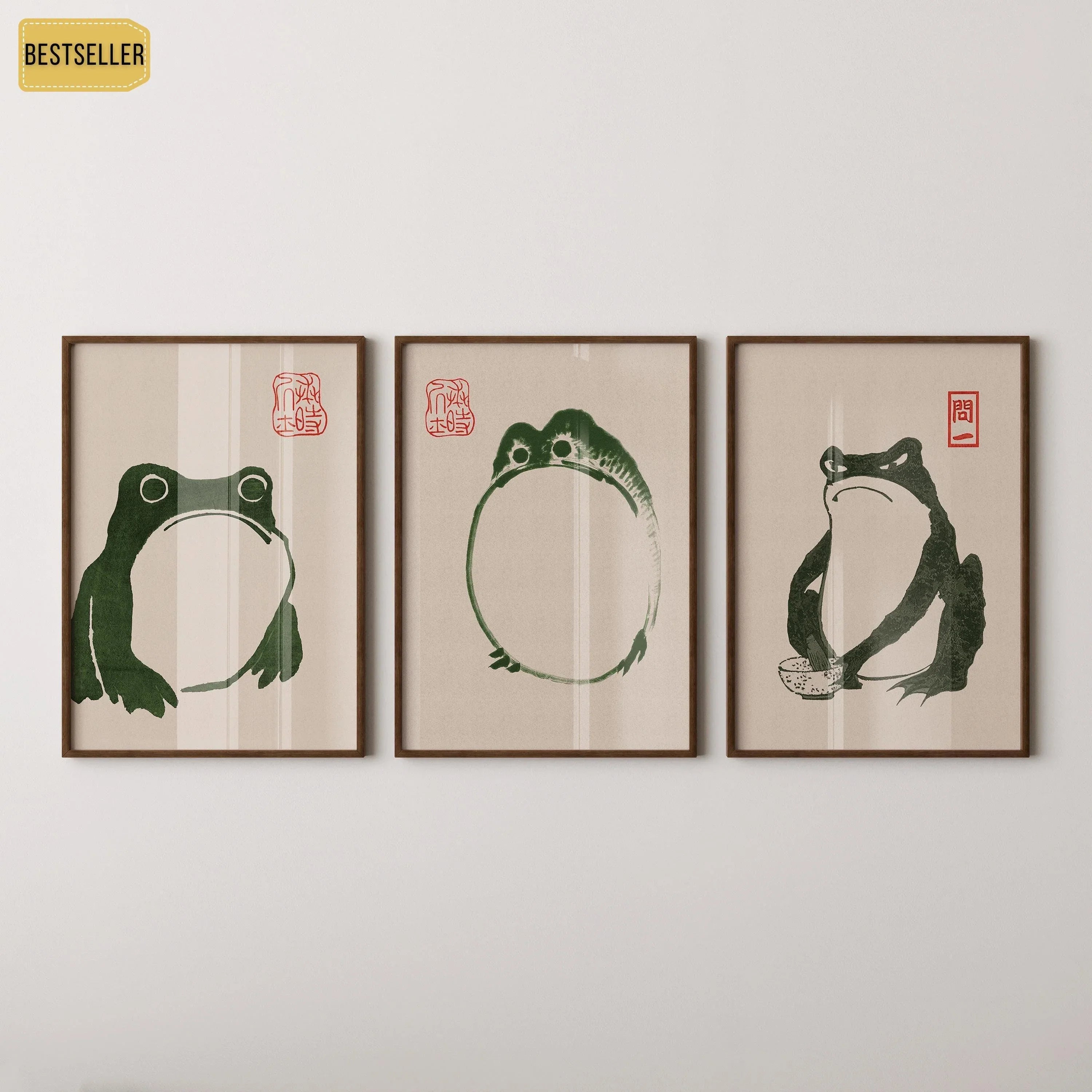 STATEMENT TRIO - Matsumoto Hoji's Three Frogs | Our Customer Favorite and Bestselling Vintage Japanese Woodblock Art available framed - 9ArtPrints