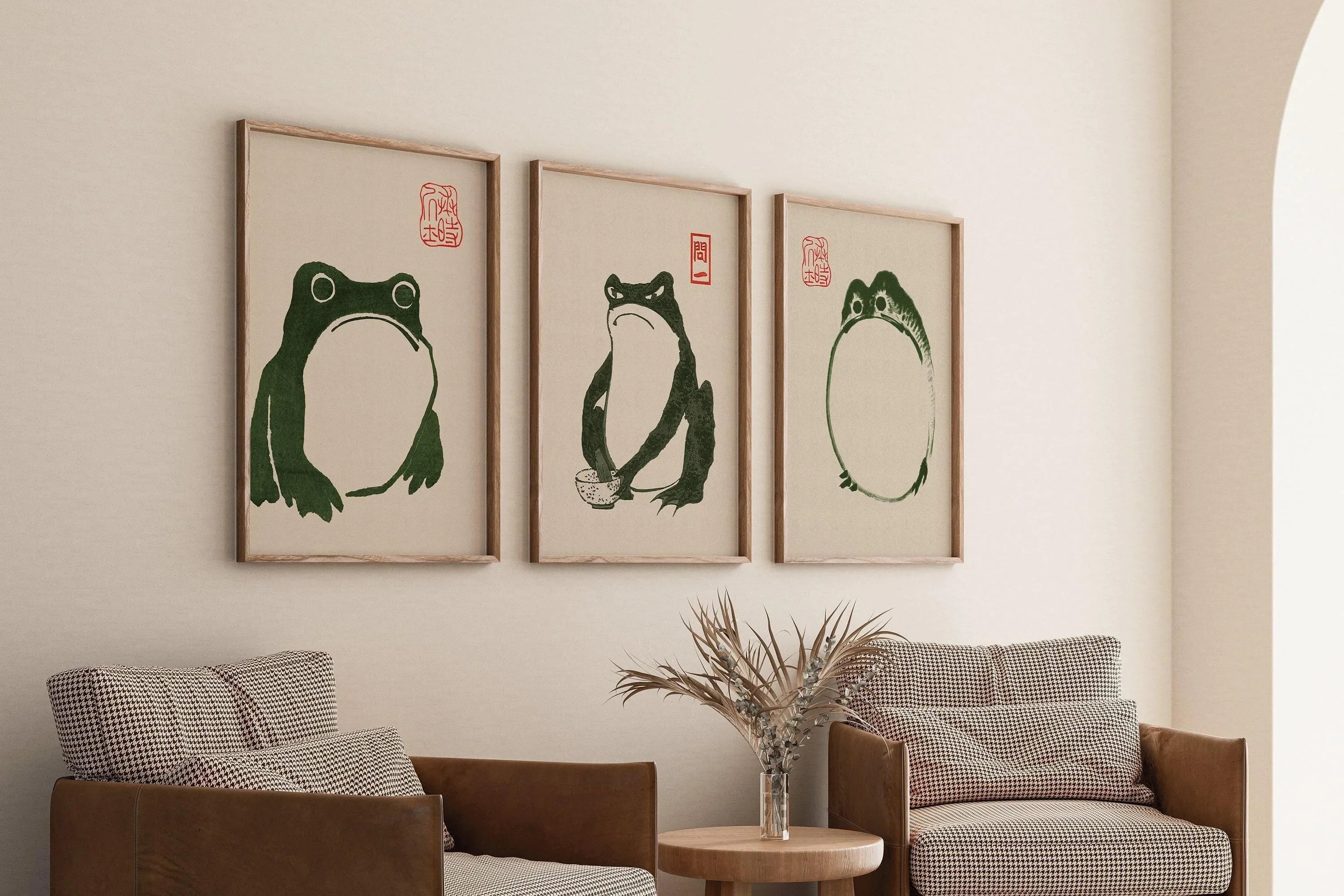 STATEMENT TRIO - Matsumoto Hoji's Three Frogs | Our Customer Favorite and Bestselling Vintage Japanese Woodblock Art available framed - 9ArtPrints