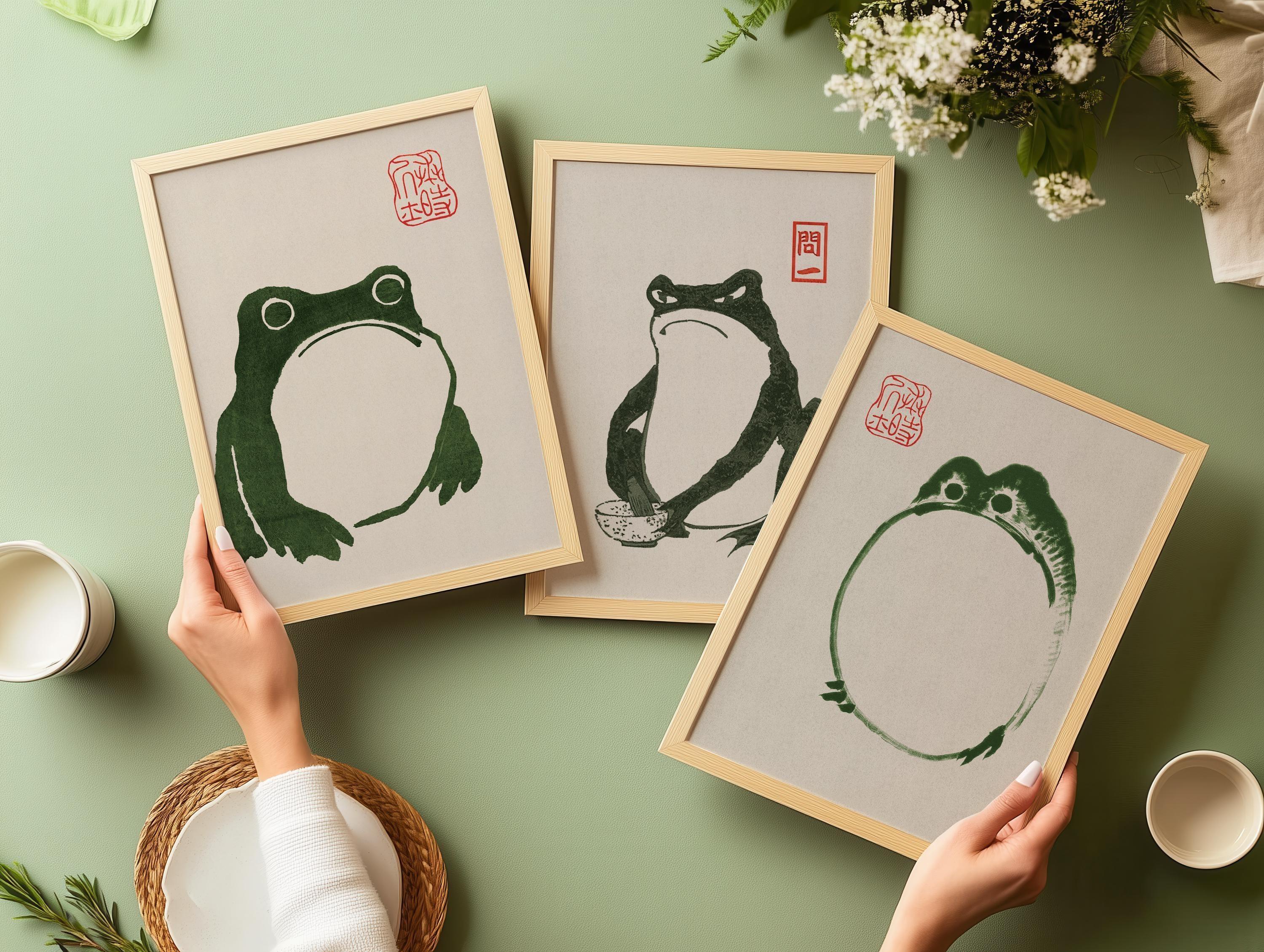 STATEMENT TRIO - Matsumoto Hoji's Three Frogs | Our Customer Favorite and Bestselling Vintage Japanese Woodblock Art available framed - 9ArtPrints