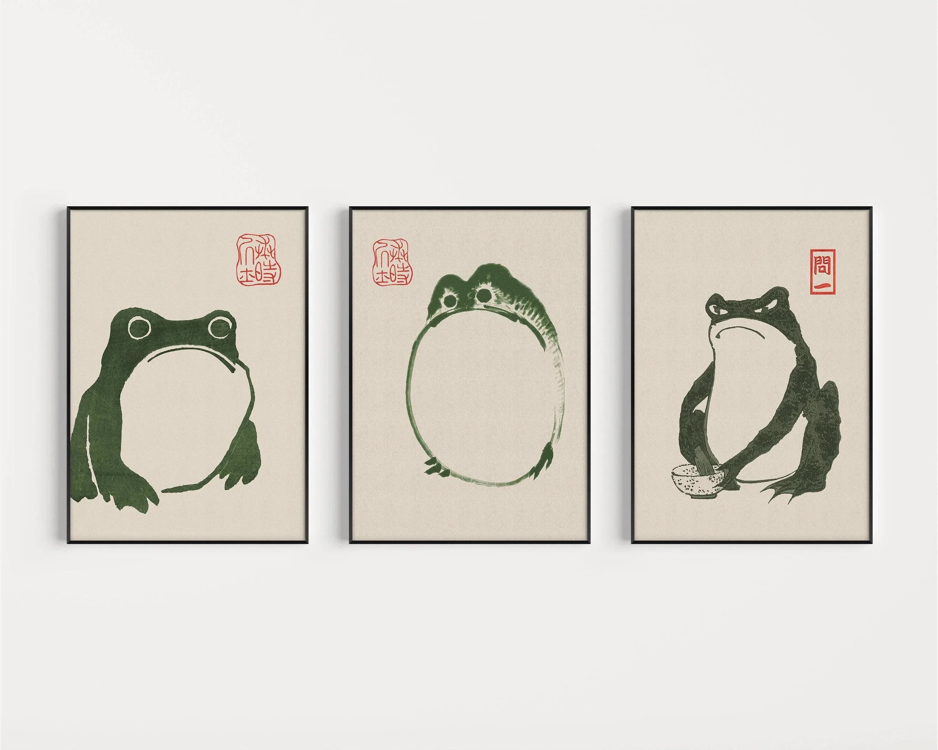 STATEMENT TRIO - Matsumoto Hoji's Three Frogs | Our Customer Favorite and Bestselling Vintage Japanese Woodblock Art available framed - 9ArtPrints