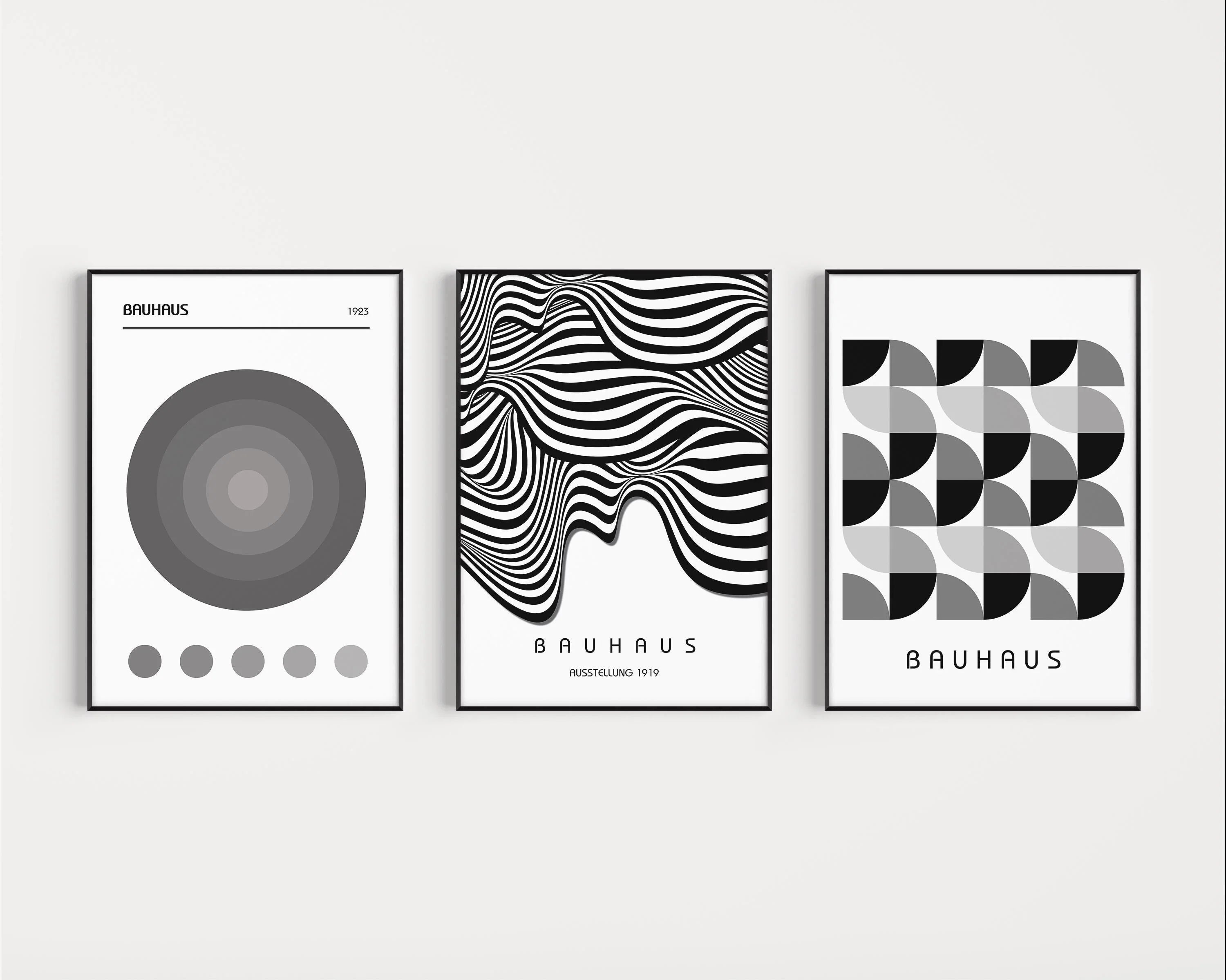 STATEMENT TRIO Neutral Bauhaus | Mid - century Modern Art Available framed or unframed - 9ArtPrints