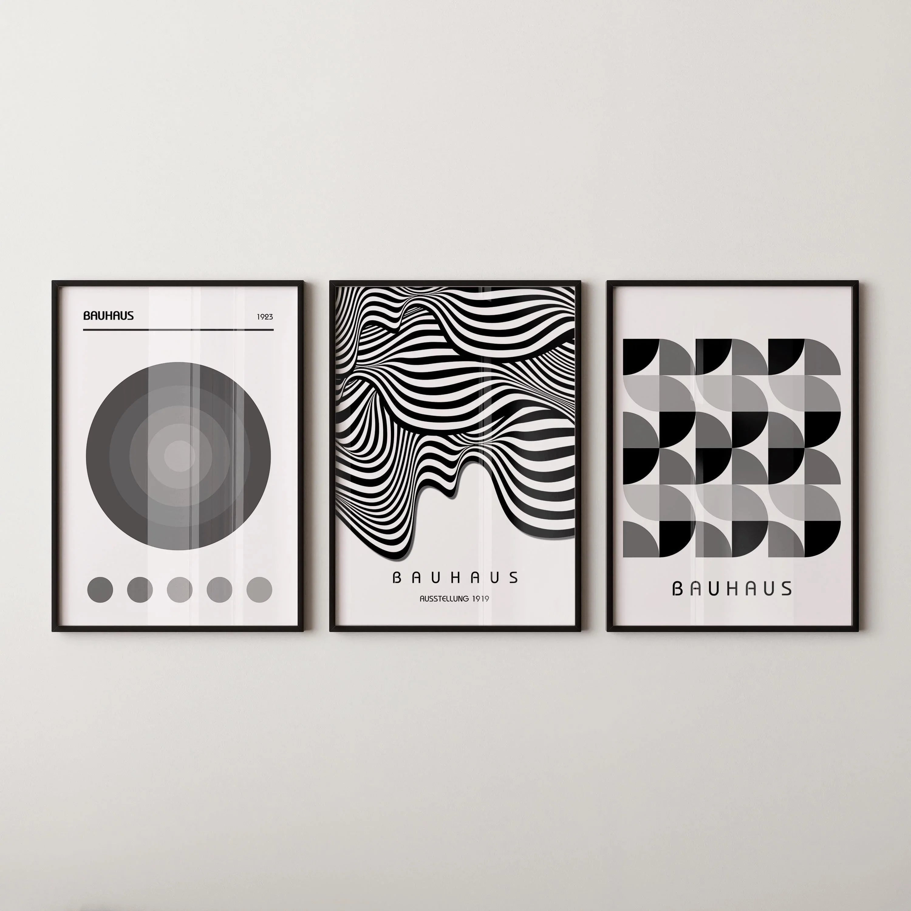STATEMENT TRIO Neutral Bauhaus | Mid - century Modern Art Available framed or unframed - 9ArtPrints