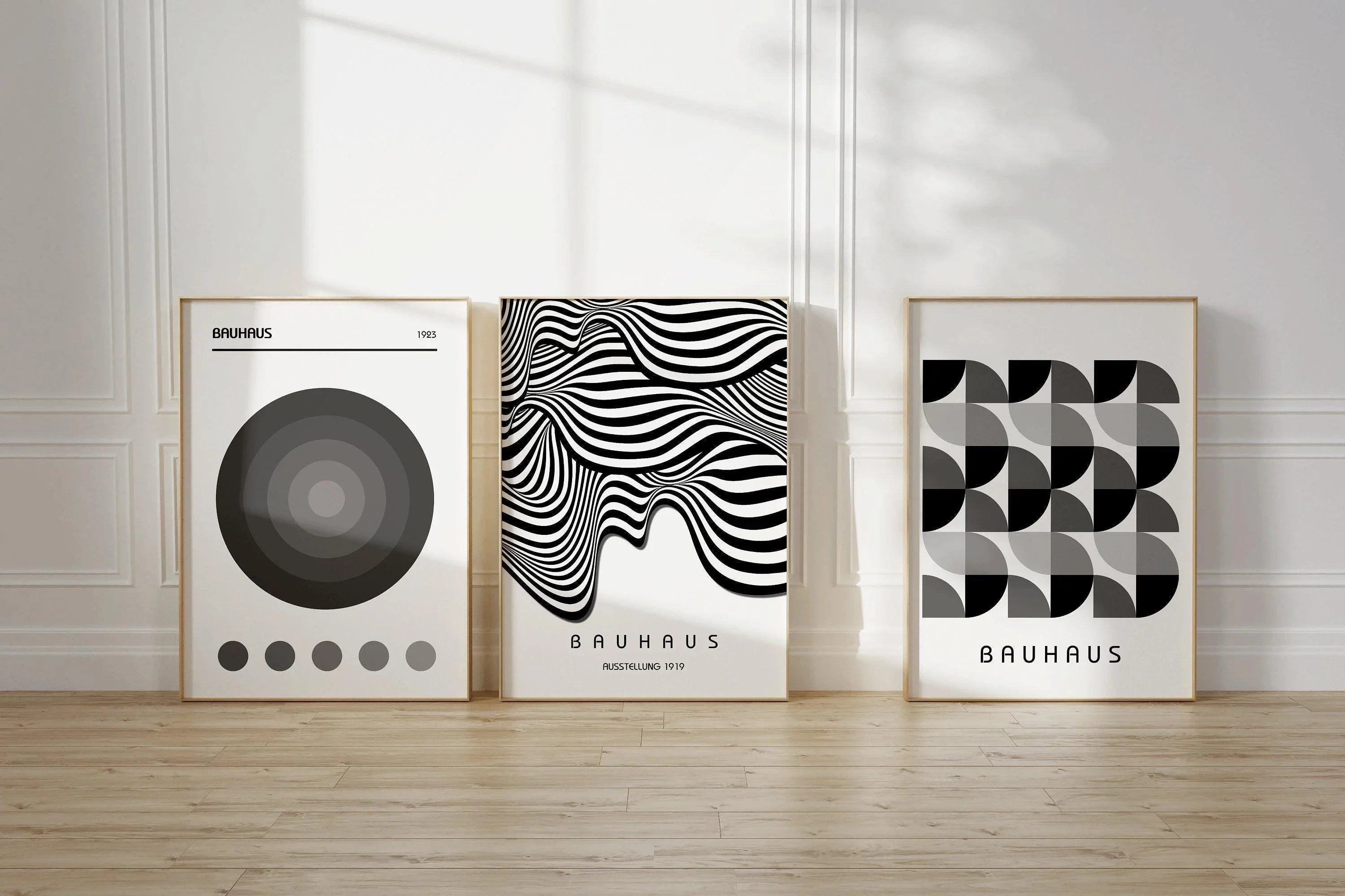 STATEMENT TRIO Neutral Bauhaus | Mid - century Modern Art Available framed or unframed - 9ArtPrints