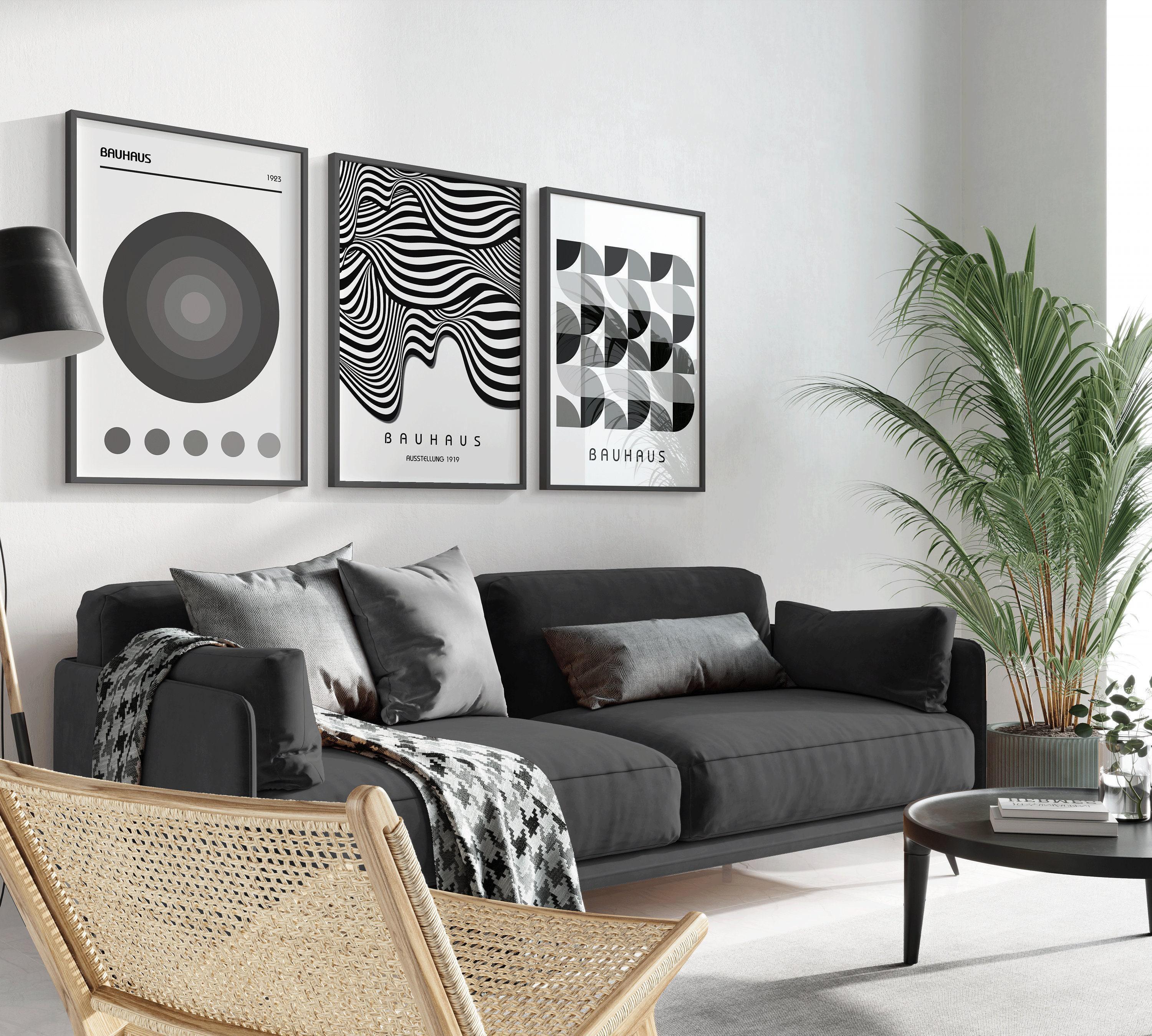 STATEMENT TRIO Neutral Bauhaus | Mid - century Modern Art Available framed or unframed - 9ArtPrints