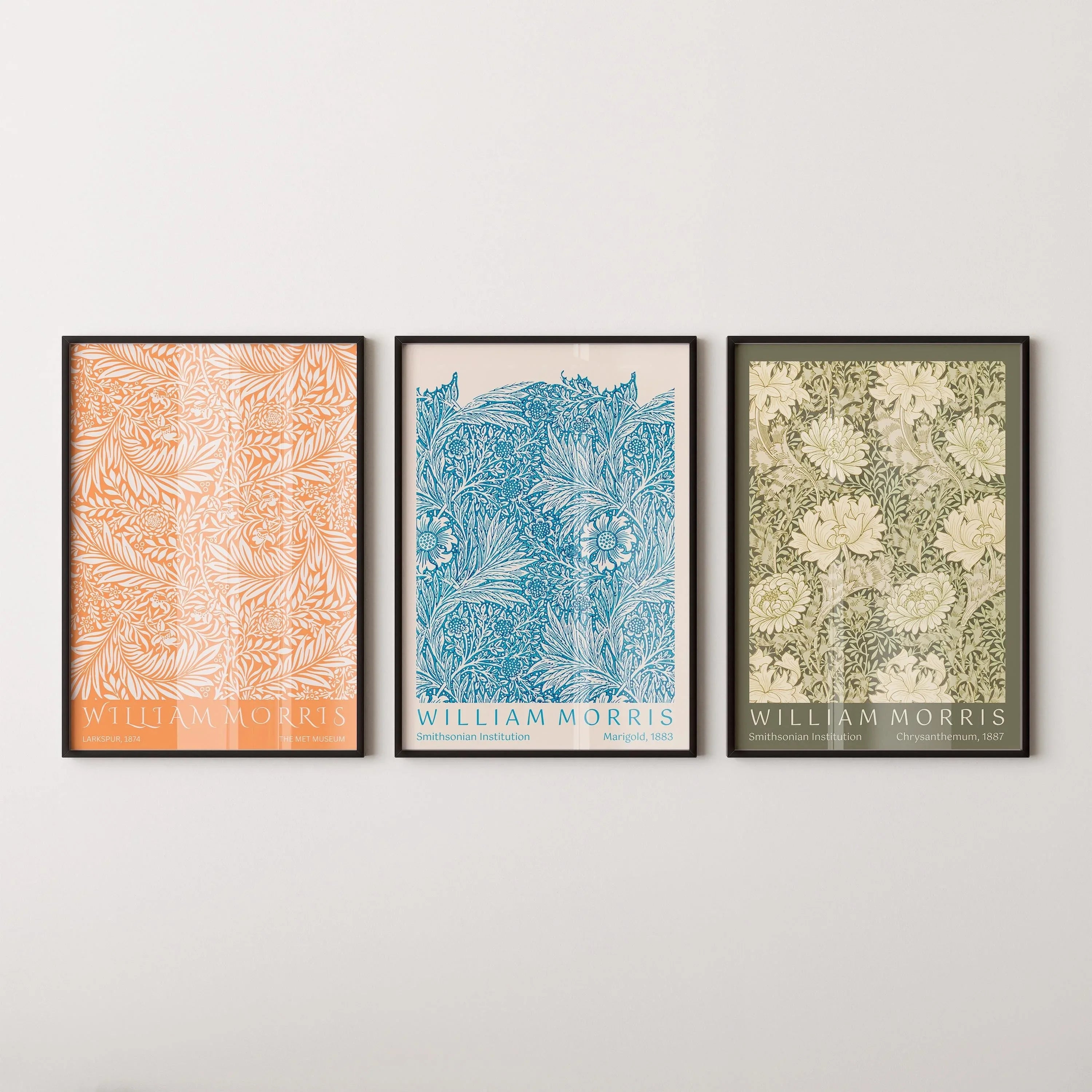 STATEMENT TRIO William Morris | Orange Blue Green Museum Exhibition Art Nouveau Posters Available framed or unframed - 9ArtPrints