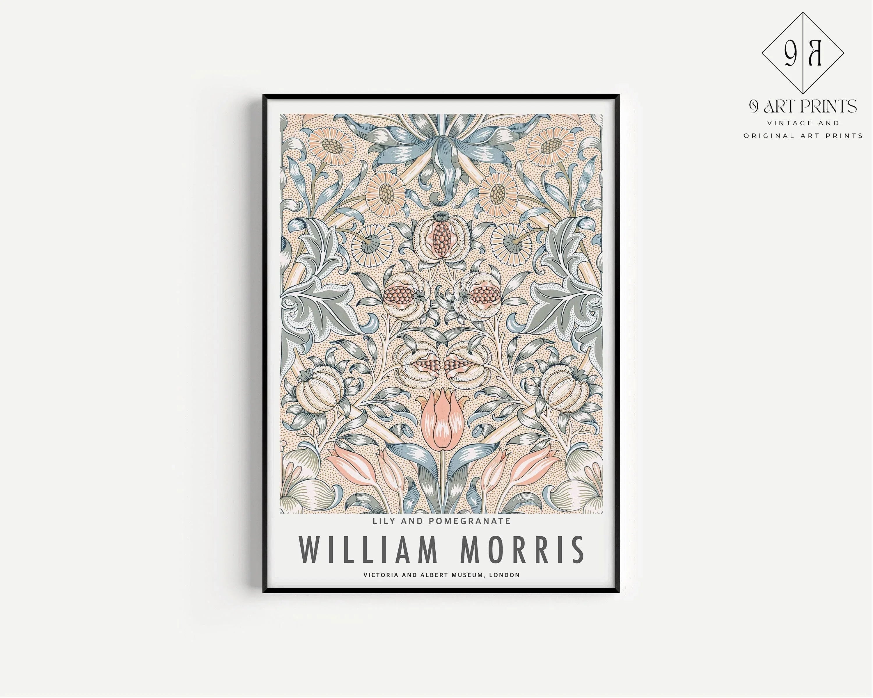 STATEMENT TRIO William Morris | Orange Blue Peach | Vintage Botanical Art Available framed or unframed - 9ArtPrints