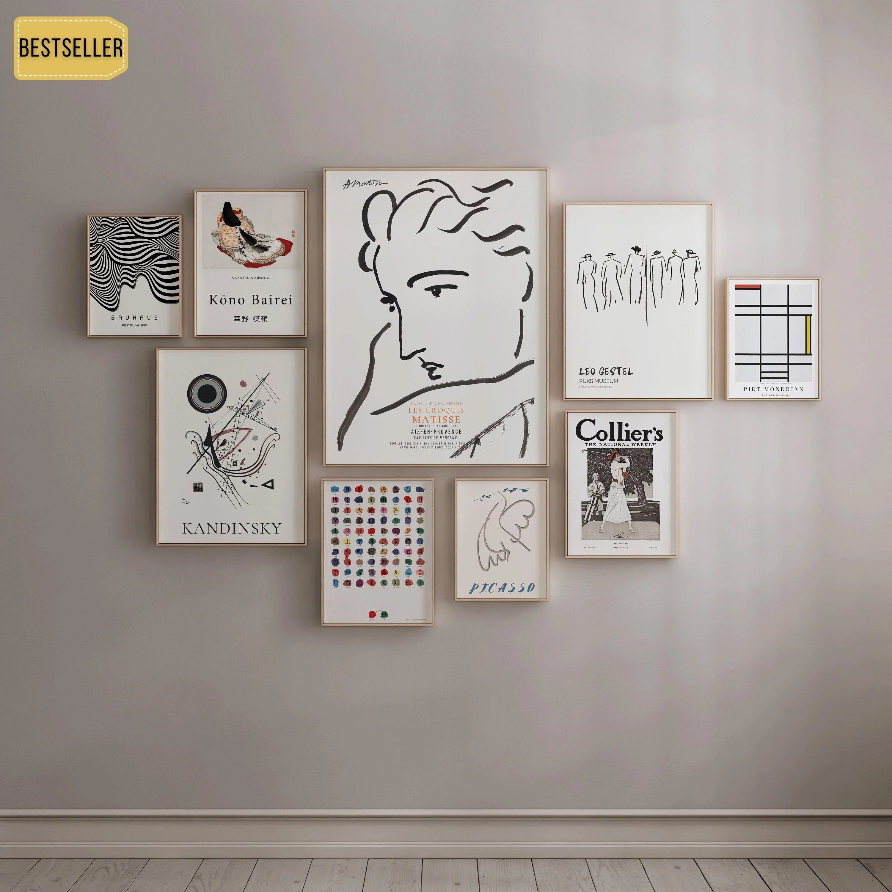 STATEMENT WALL | Neutral White Matisse, Leo Gestel, Picasso, Mondrian, Kandinsky (available handframed or unframed) - 9ArtPrints