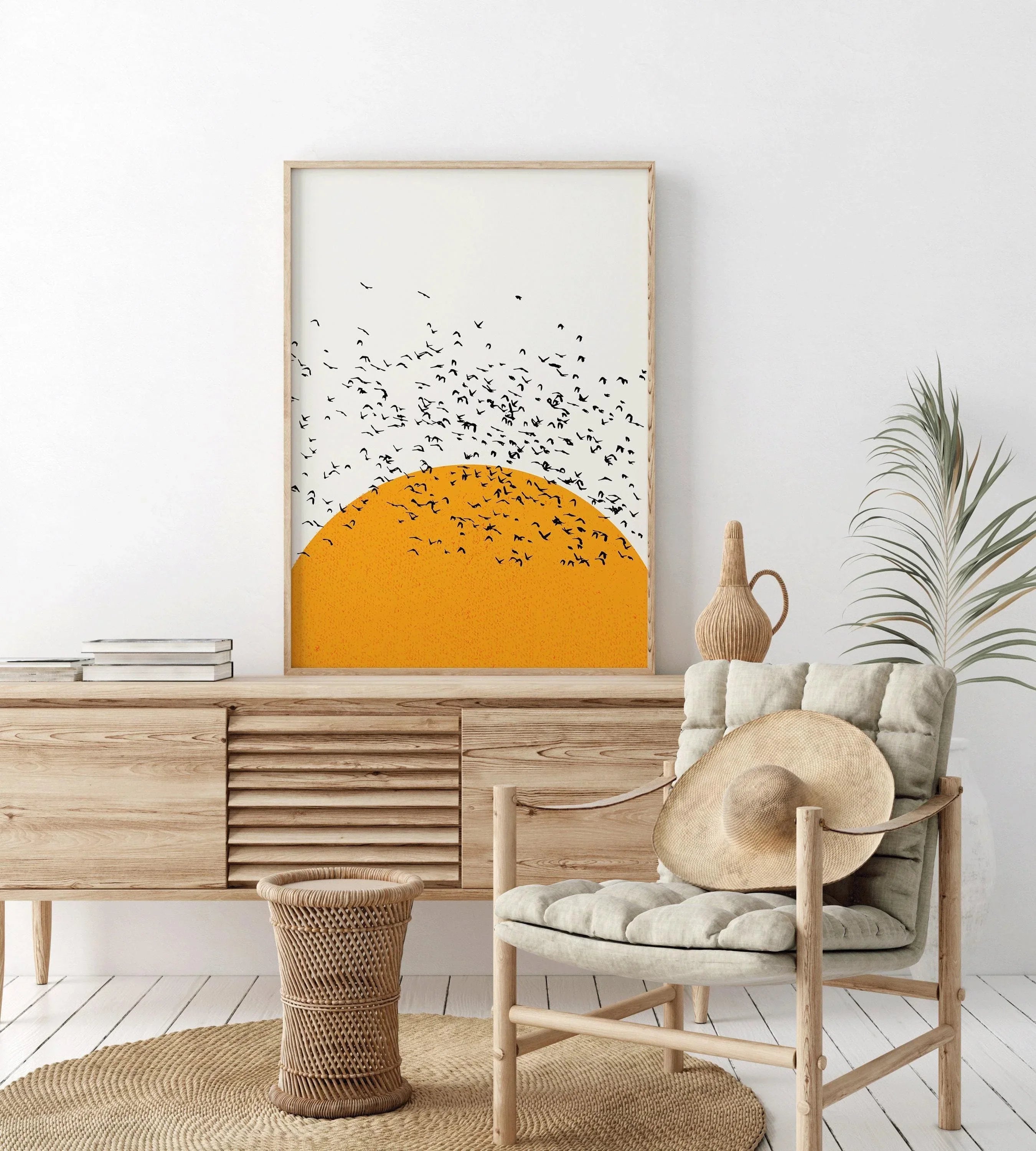 Sunset and Birds PRINT - Retro Minimalist Poster