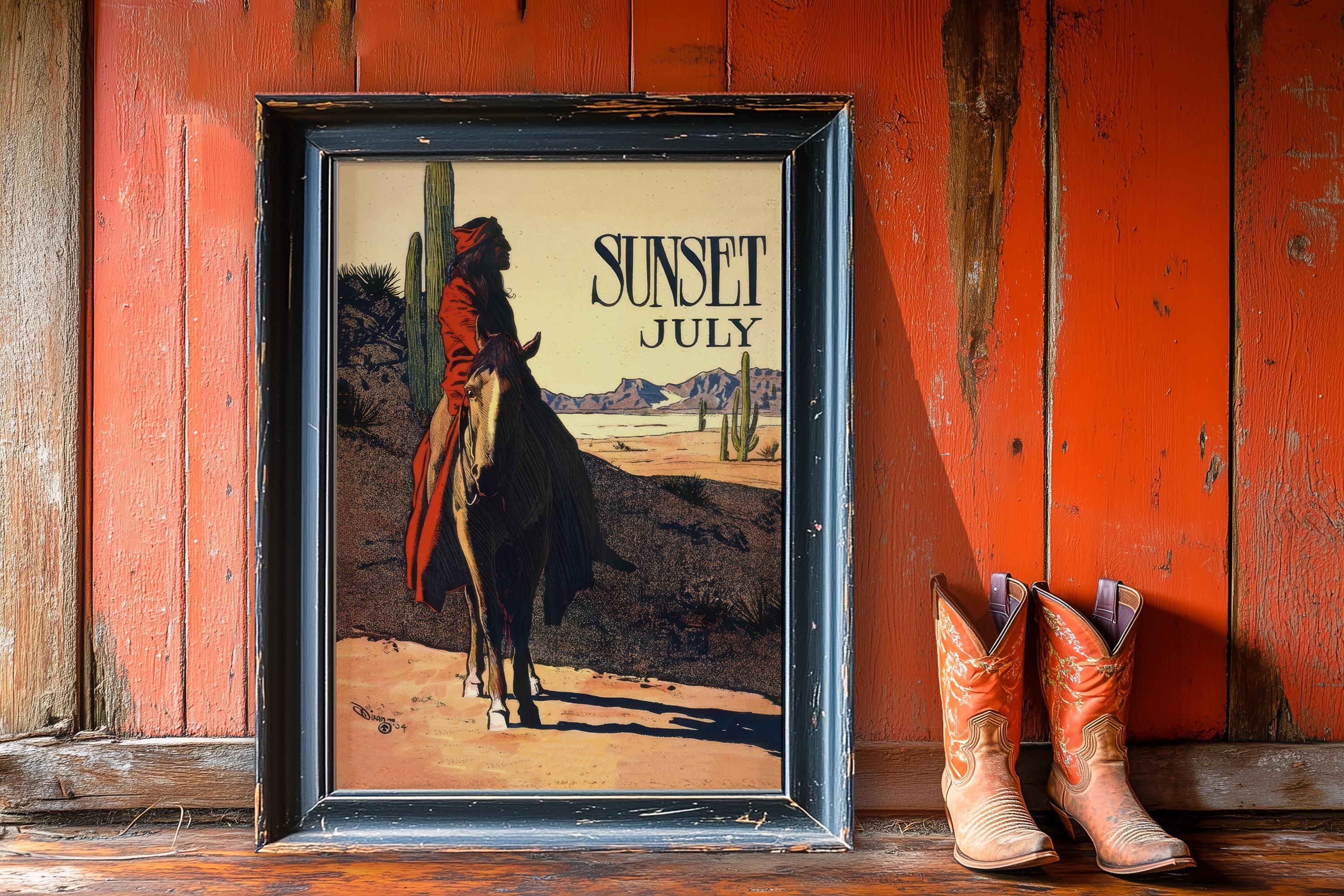 Sunset Magazine - July 1904 | An Incredible Vintage Cover by Maynard Dixon Featuring the American West (Giclee Print Handframed or Unframed) - 9ArtPrints