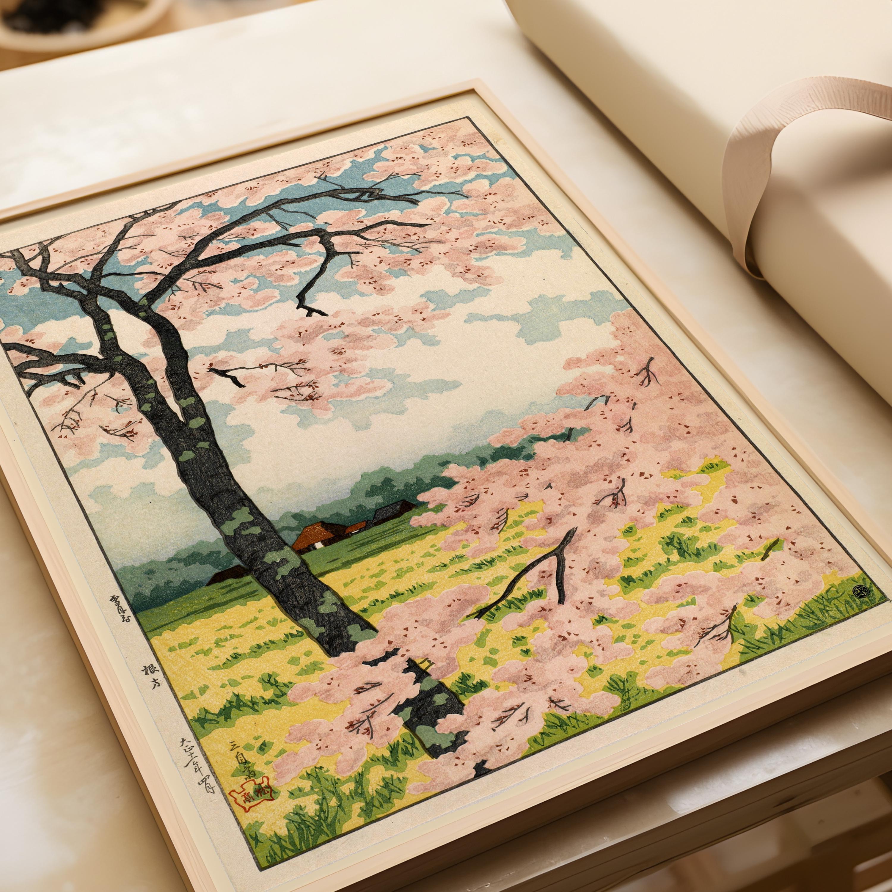 Takahashi Shotei - Nekata | PRINT | Gorgeous and Tranquil Vintage Japanese Cherry Blossoms Woodblock Art (available framed) - 9ArtPrints