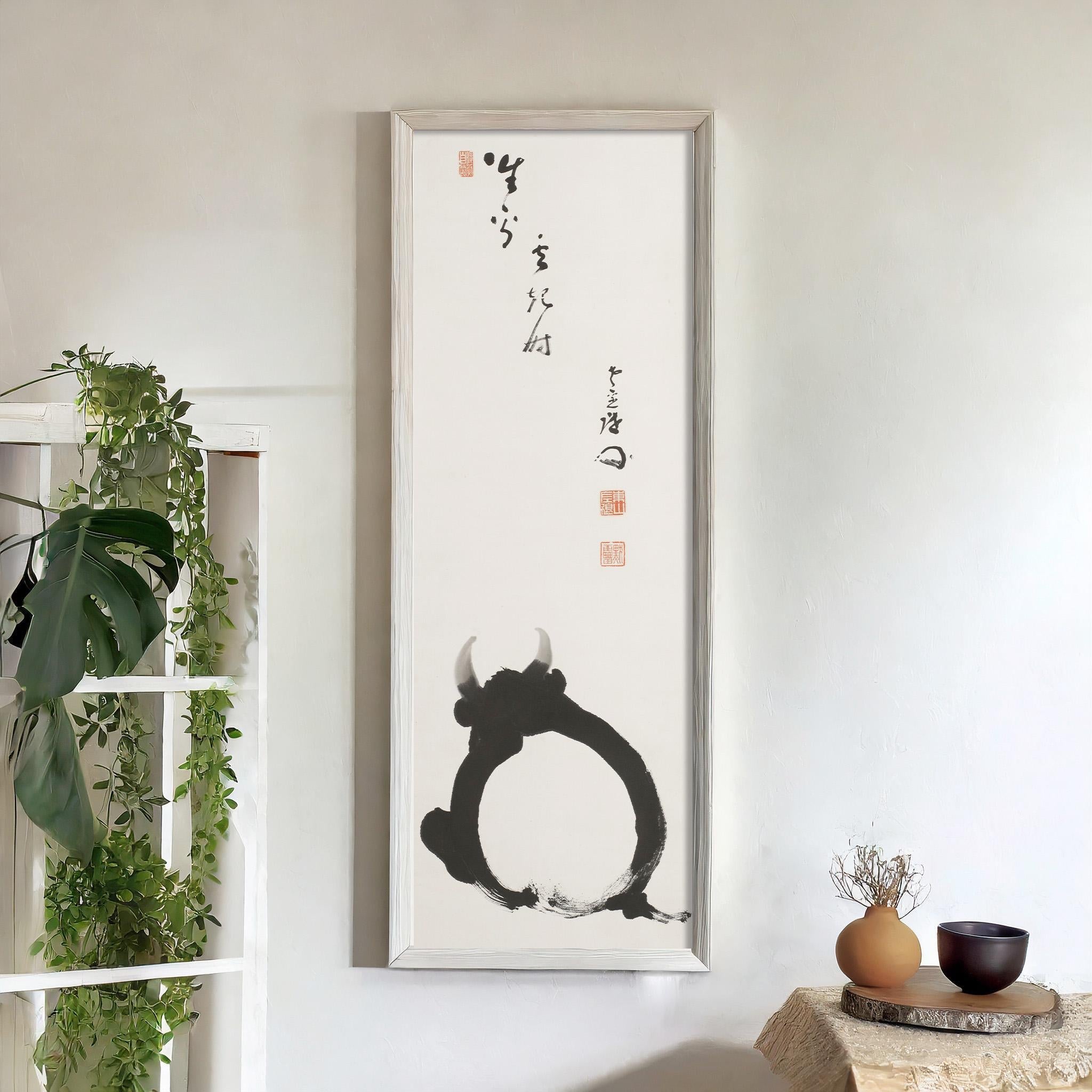 Takeda Mokurai - White Ox in the Open Air | PRINT | A Stunning Work of Japanese Zen Calligraphy Available framed 3x1 - 9ArtPrints