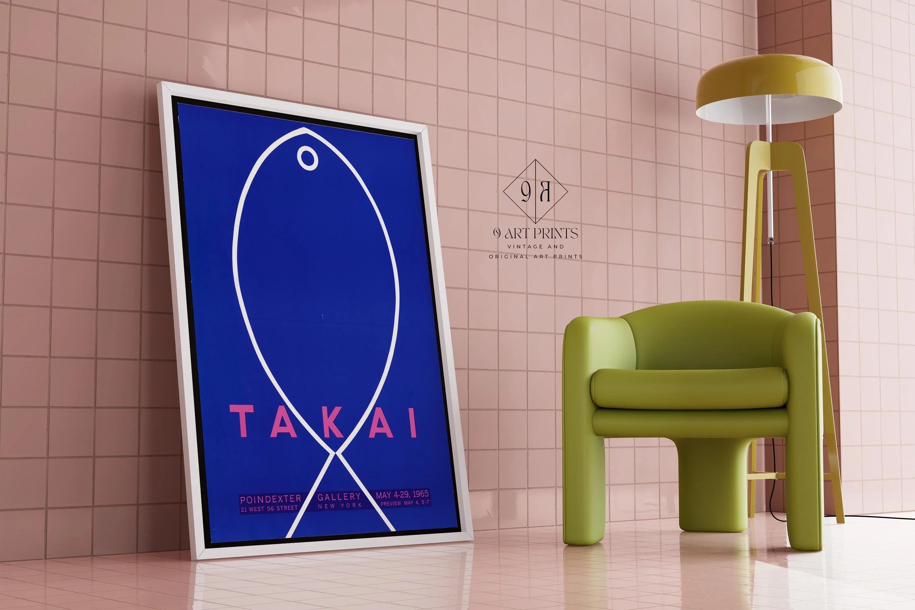 Teiji Takai - Fish | Vintage Minimalist Japanese Poster in Blue Available handframed or unframed - 9ArtPrints