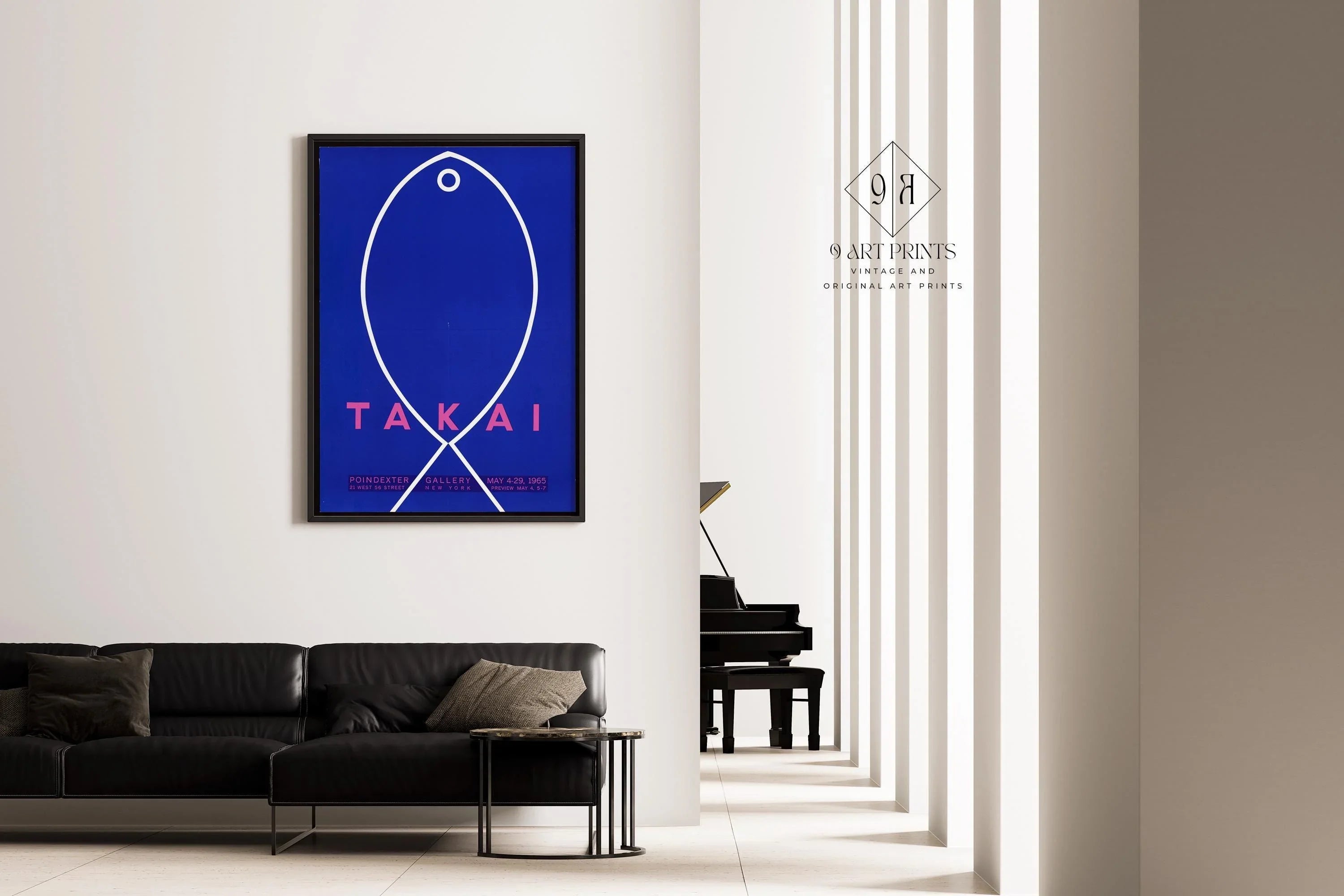 Teiji Takai - Fish | Vintage Minimalist Japanese Poster in Blue Available handframed or unframed - 9ArtPrints