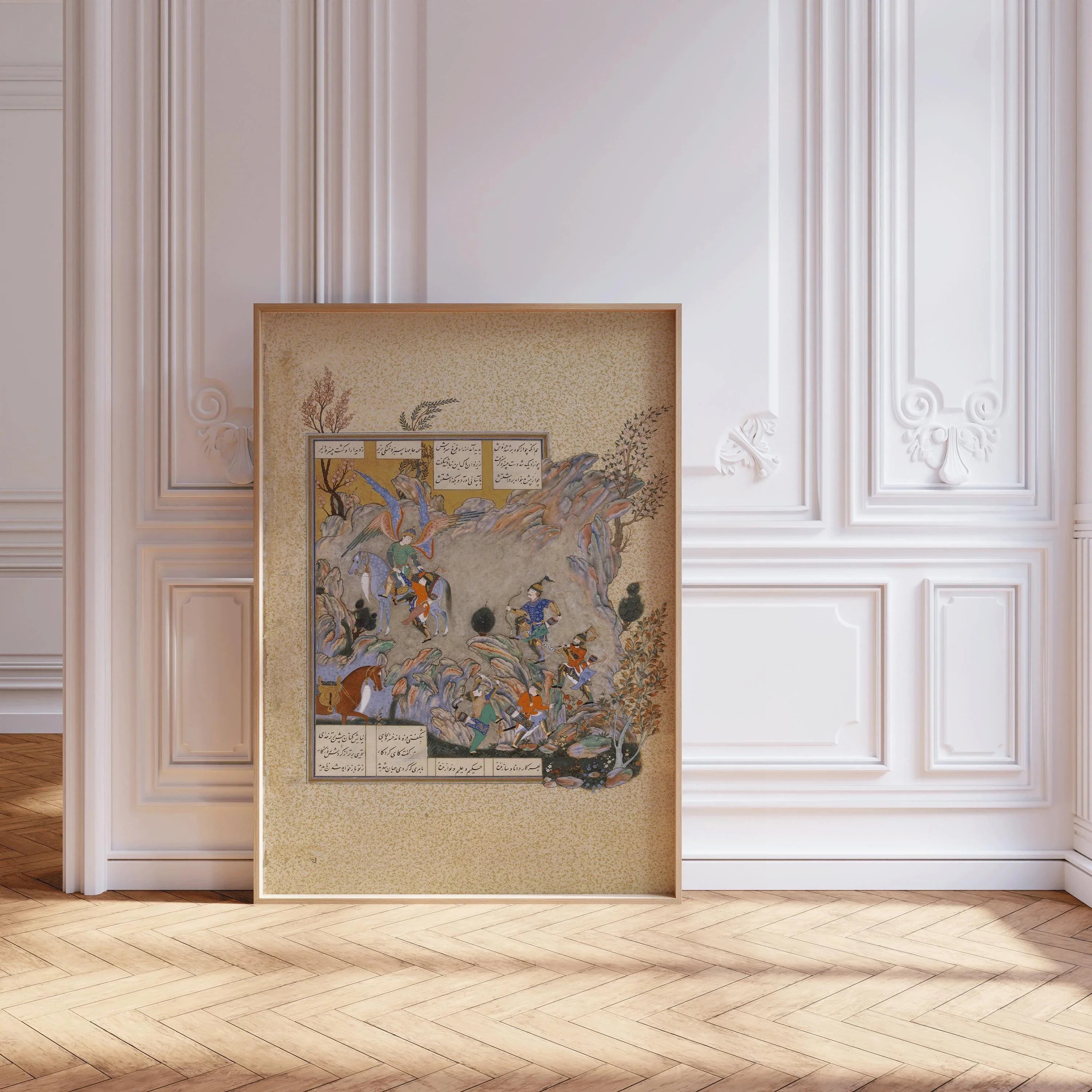 The Angel Surush Rescues Khusrau Parviz – Persian Miniature Art from the Shahnameh | PRINT (Framed & Unframed Available) - 9ArtPrints