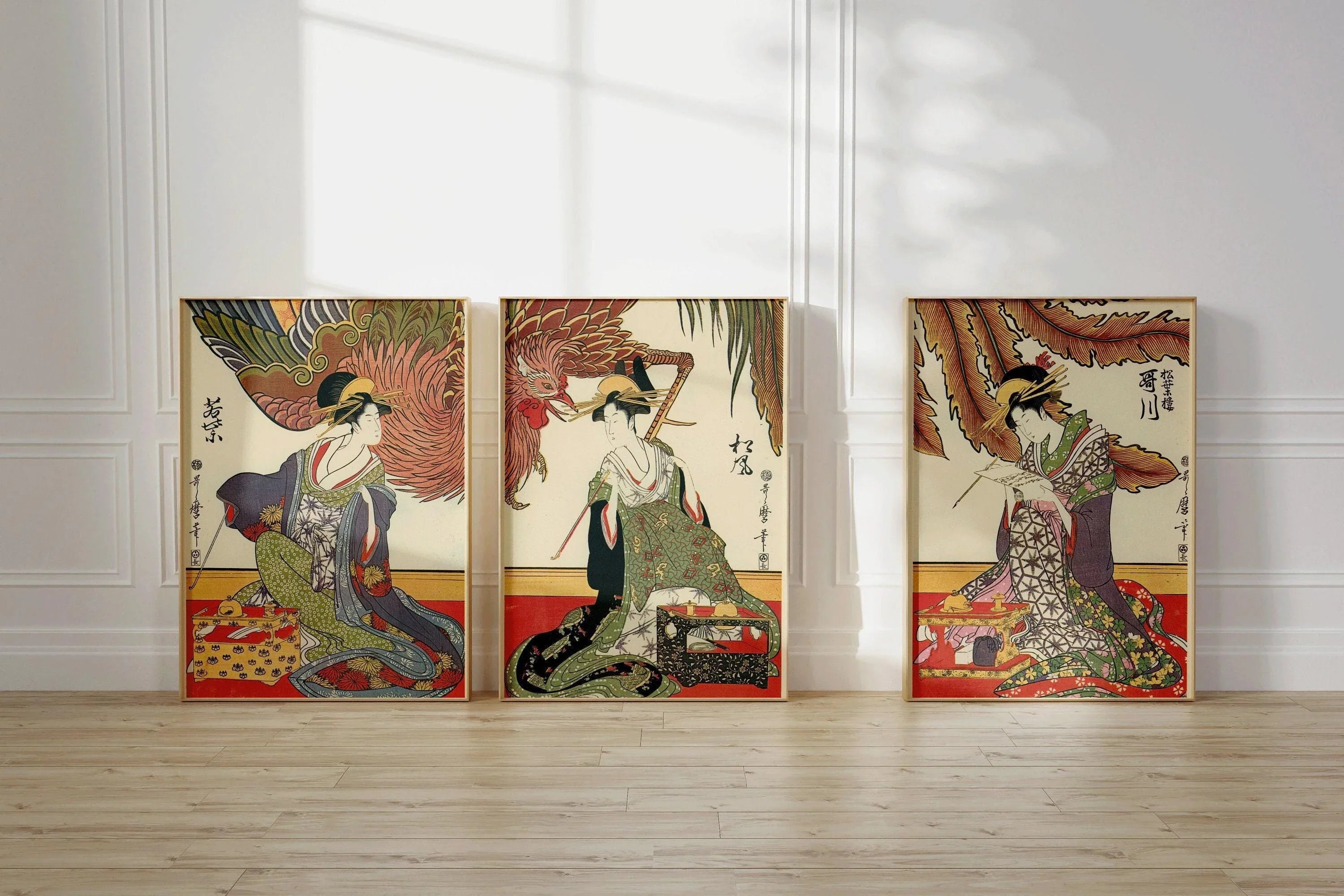 Three Beauties | STATEMENT TRIO Vintage Japanese Woodblock Art available framed or unframed - 9ArtPrints