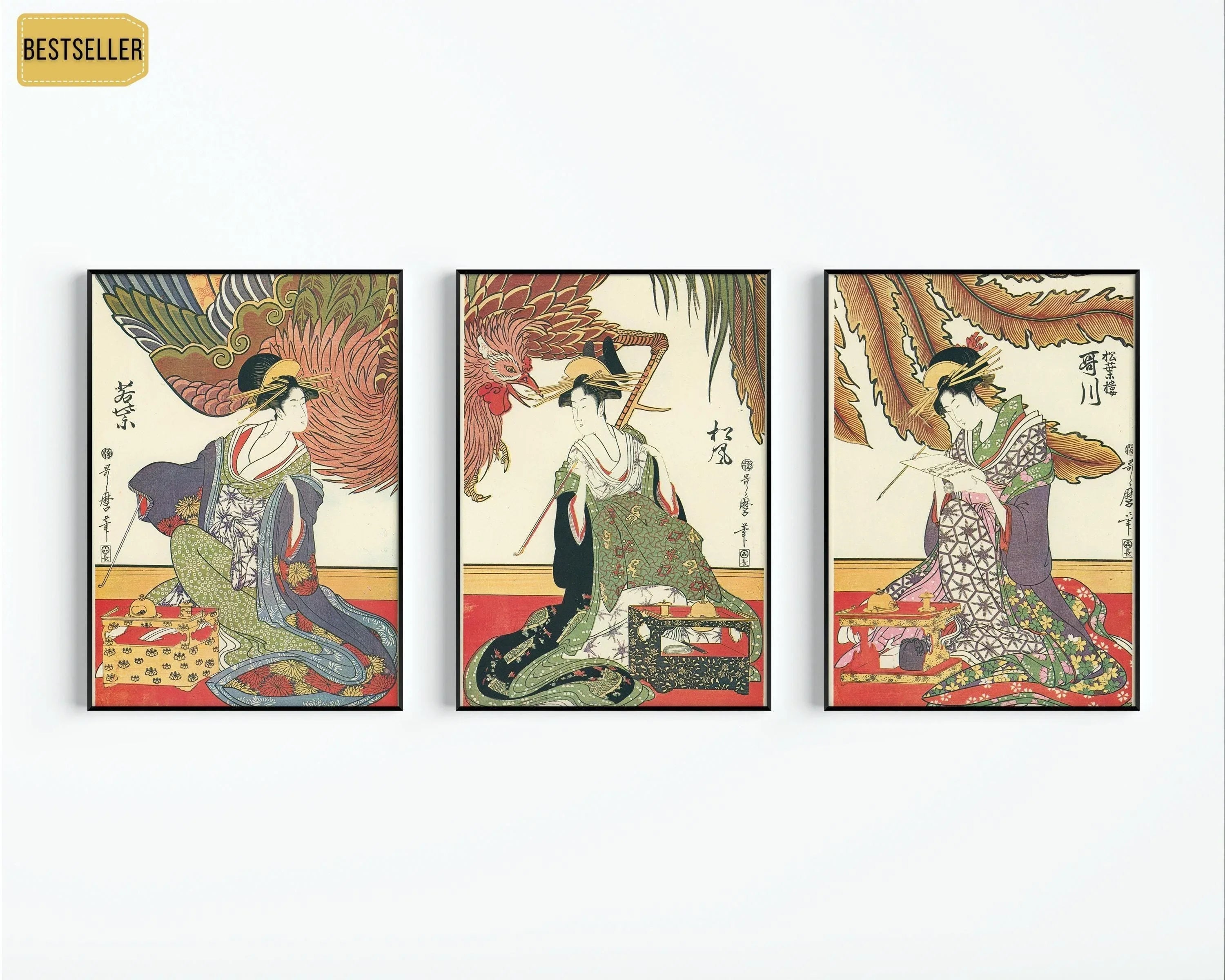 Three Beauties | STATEMENT TRIO Vintage Japanese Woodblock Art available framed or unframed - 9ArtPrints