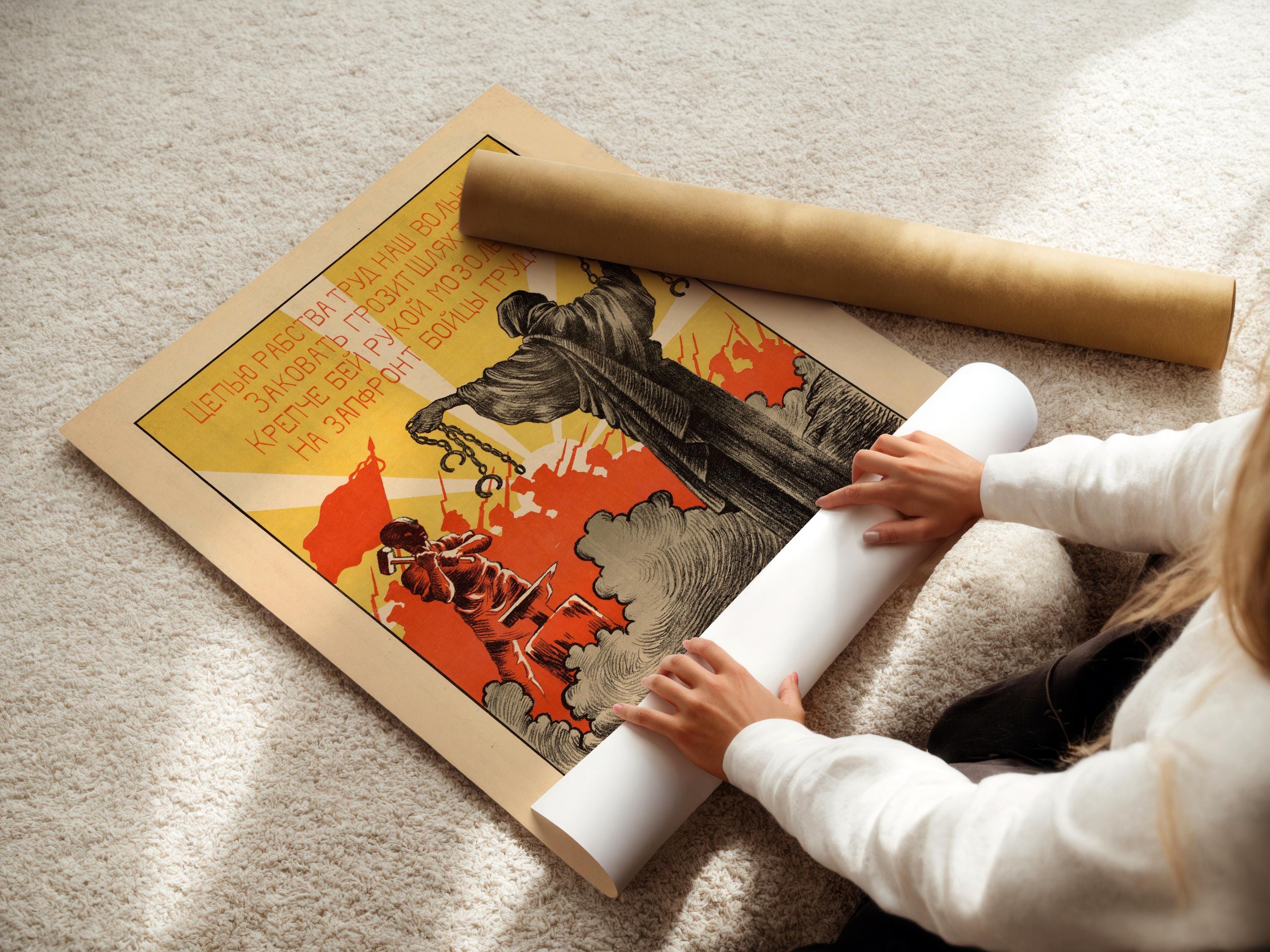 To the front, fighters of labor – Striking Red and Yellow Soviet Propaganda Poster | Vintage Communist Revolution Print (available framed) - 9ArtPrints