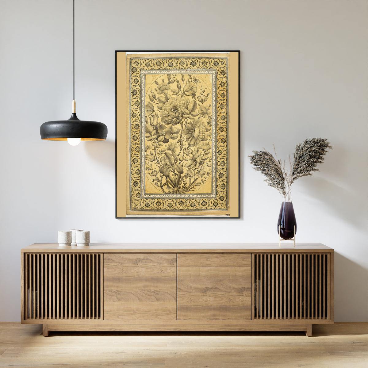 Fathallah Shirazi — Album of Flower Paintings: Bouquet with a Butterfly | Persian Miniature Art Print