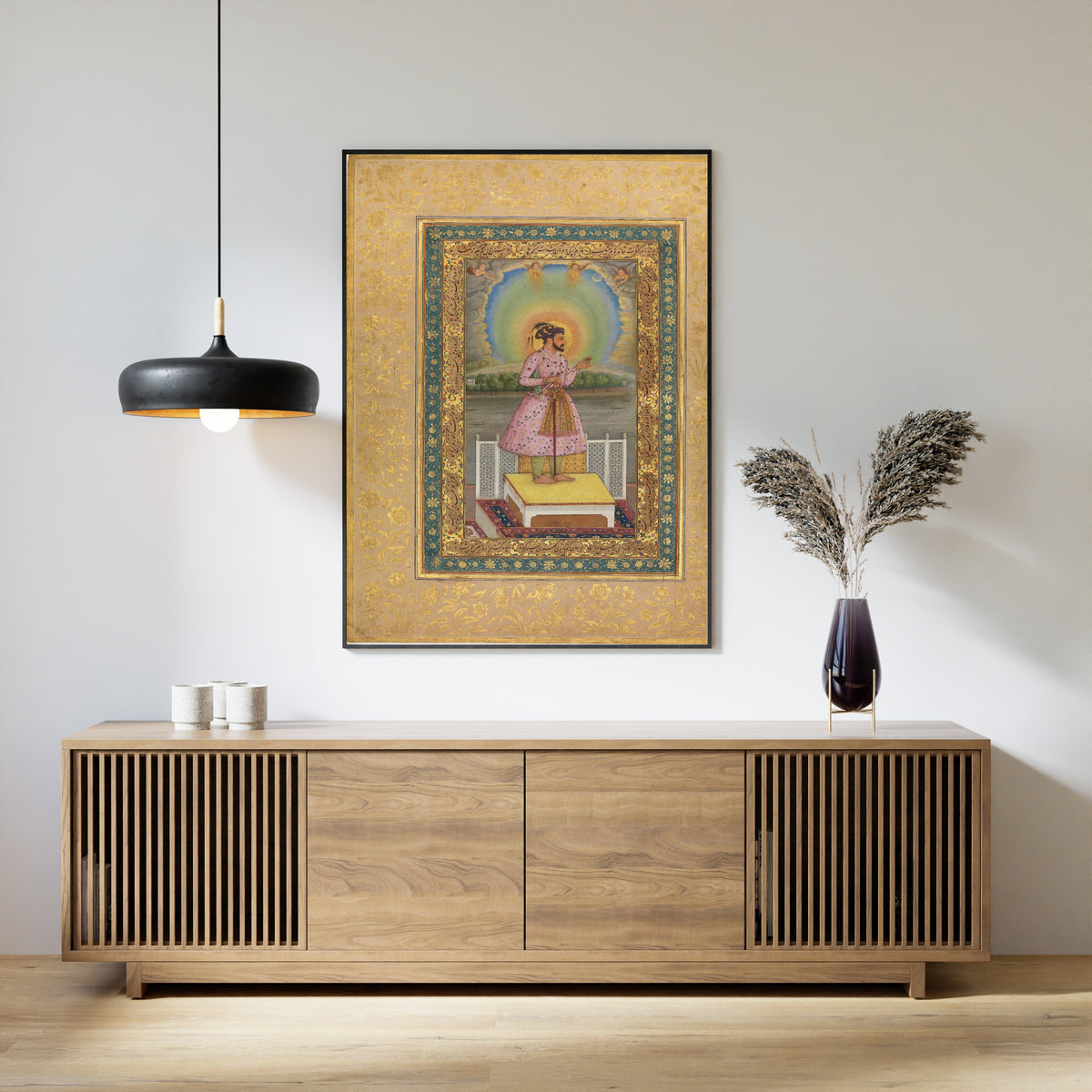 Chitarman — Shah Jahan on a Terrace, Holding a Pendant Set With His Portrait | Mughal Painting Art Print