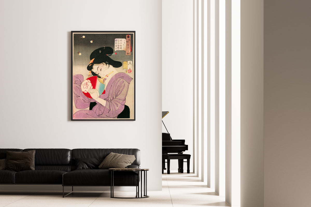 Tsukioka Yoshitoshi — Looks Happy (Meiji-era geisha) | Japanese Woodblock Print (Ukiyo-e) - 9ArtPrints