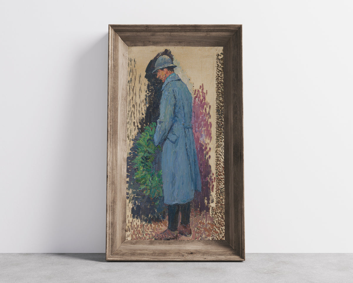 Henri Martin — Étude pour le monument aux morts, l'homme avec une couronne mortuaire de laurier | Pointillist Portrait Print
