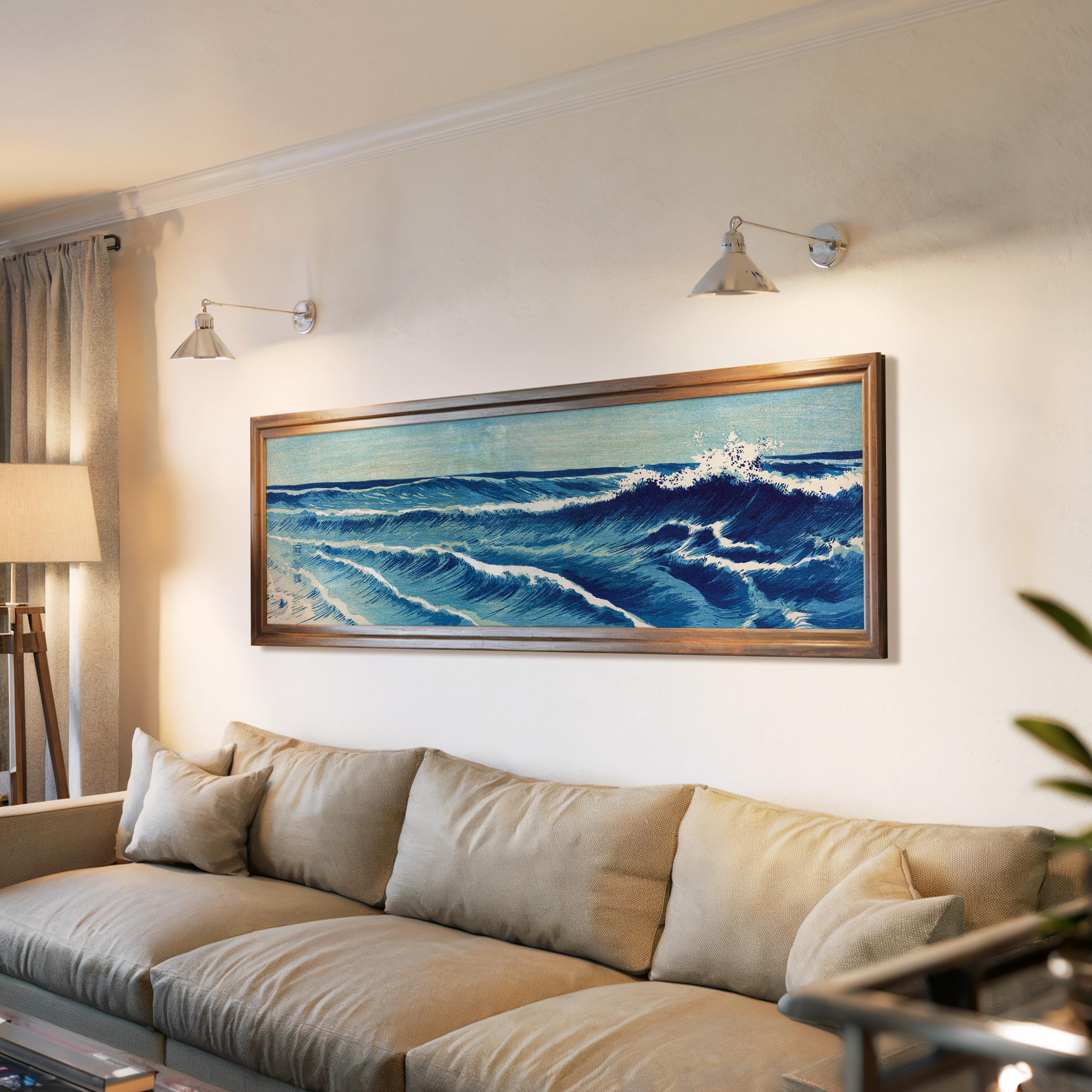 Uehara Konen - Ocean Waves | PRINT | An Incredible Vintage Japanese Seascape Super Wide Art in Blue (available framed) 3x1 - 9ArtPrints