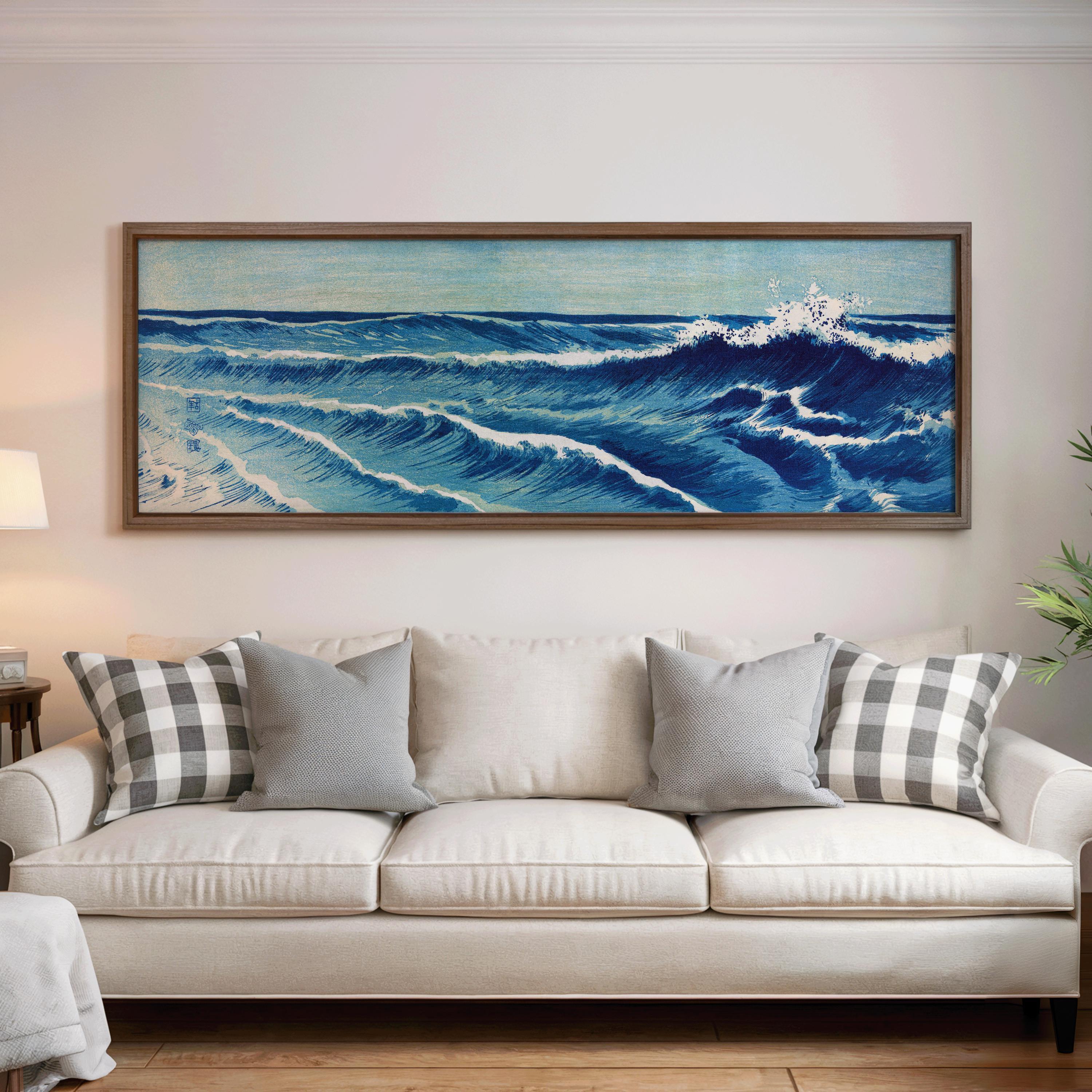 Uehara Konen - Ocean Waves | PRINT | An Incredible Vintage Japanese Seascape Super Wide Art in Blue (available framed) 3x1 - 9ArtPrints