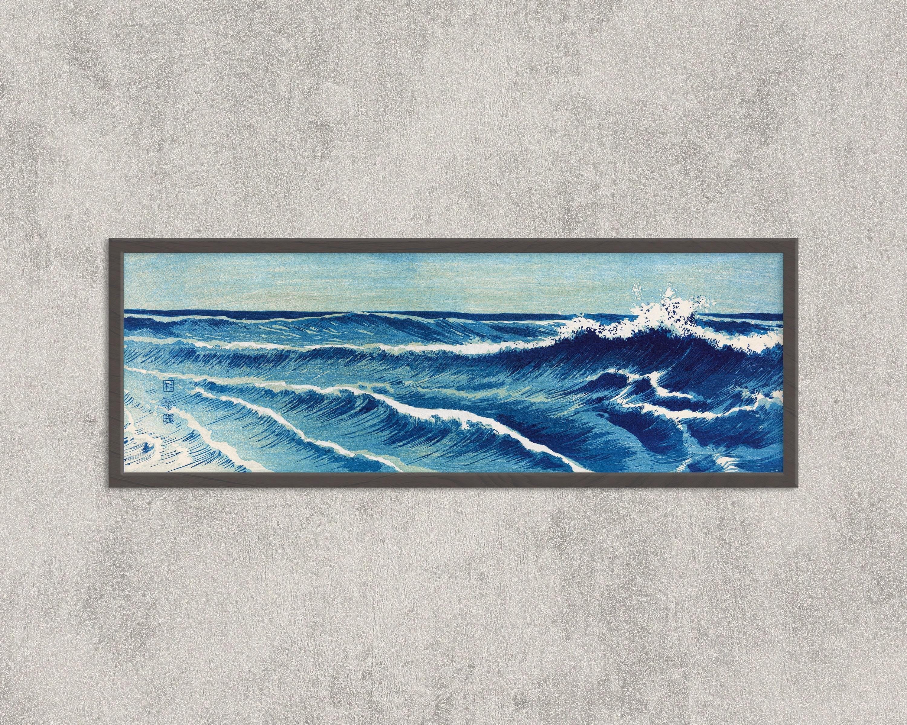 Uehara Konen - Ocean Waves | PRINT | An Incredible Vintage Japanese Seascape Super Wide Art in Blue (available framed) 3x1 - 9ArtPrints