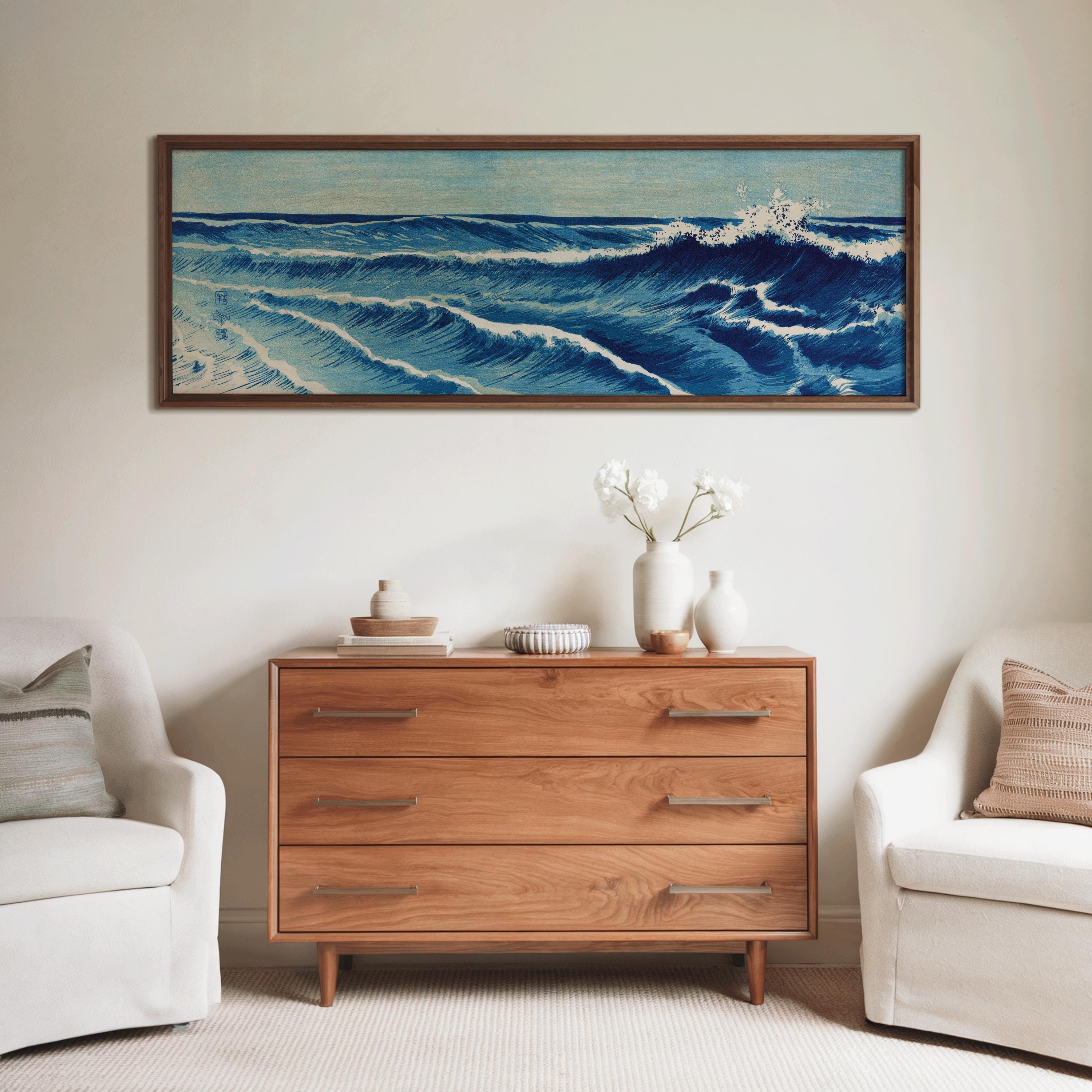 Uehara Konen - Ocean Waves | PRINT | An Incredible Vintage Japanese Seascape Super Wide Art in Blue (available framed) 3x1 - 9ArtPrints