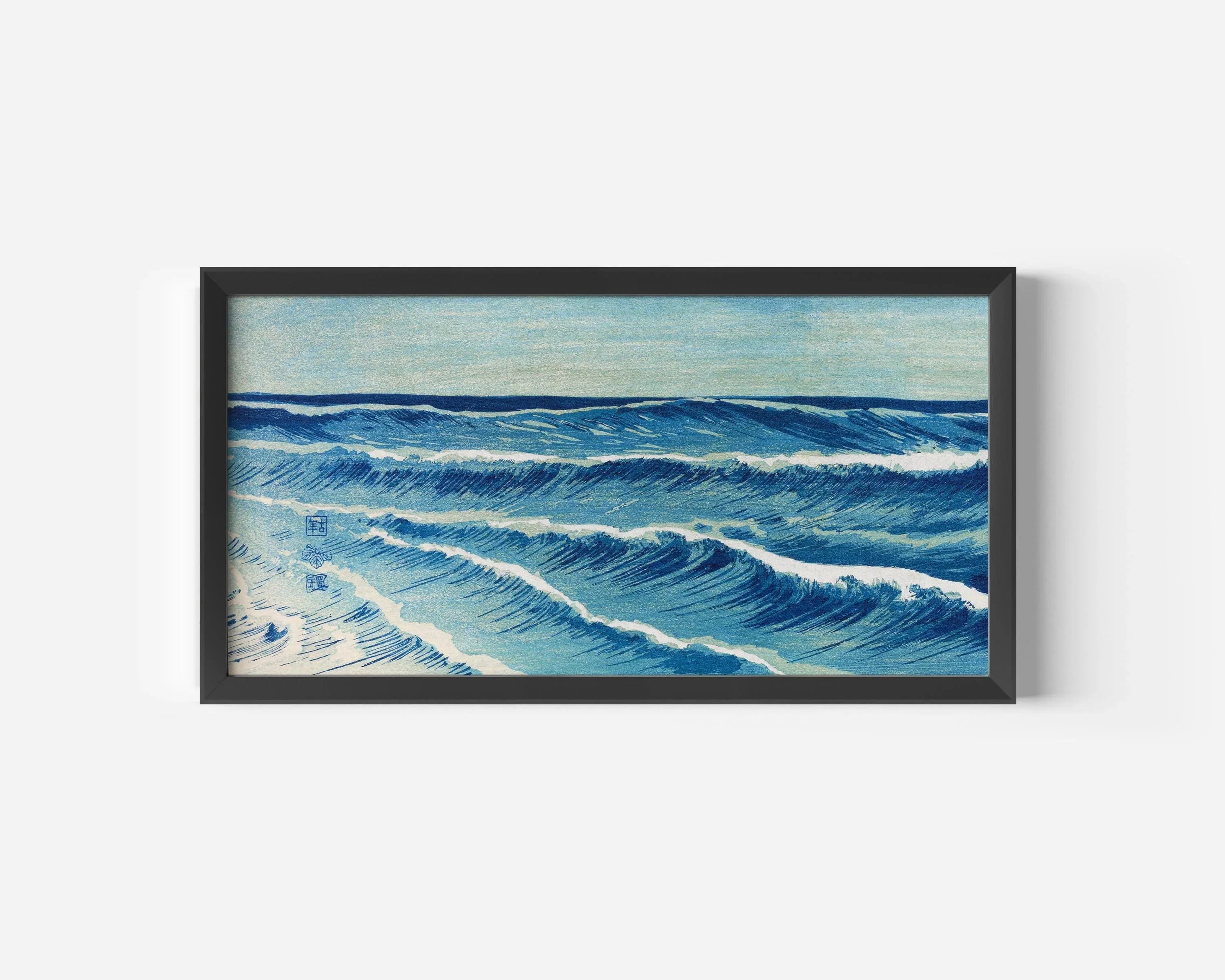Uehara Konen - Ocean Waves | PRINT | Vintage Japanese Wide Panoramic Art in Blue (available handframed or unframed) 2x1 - 9ArtPrints