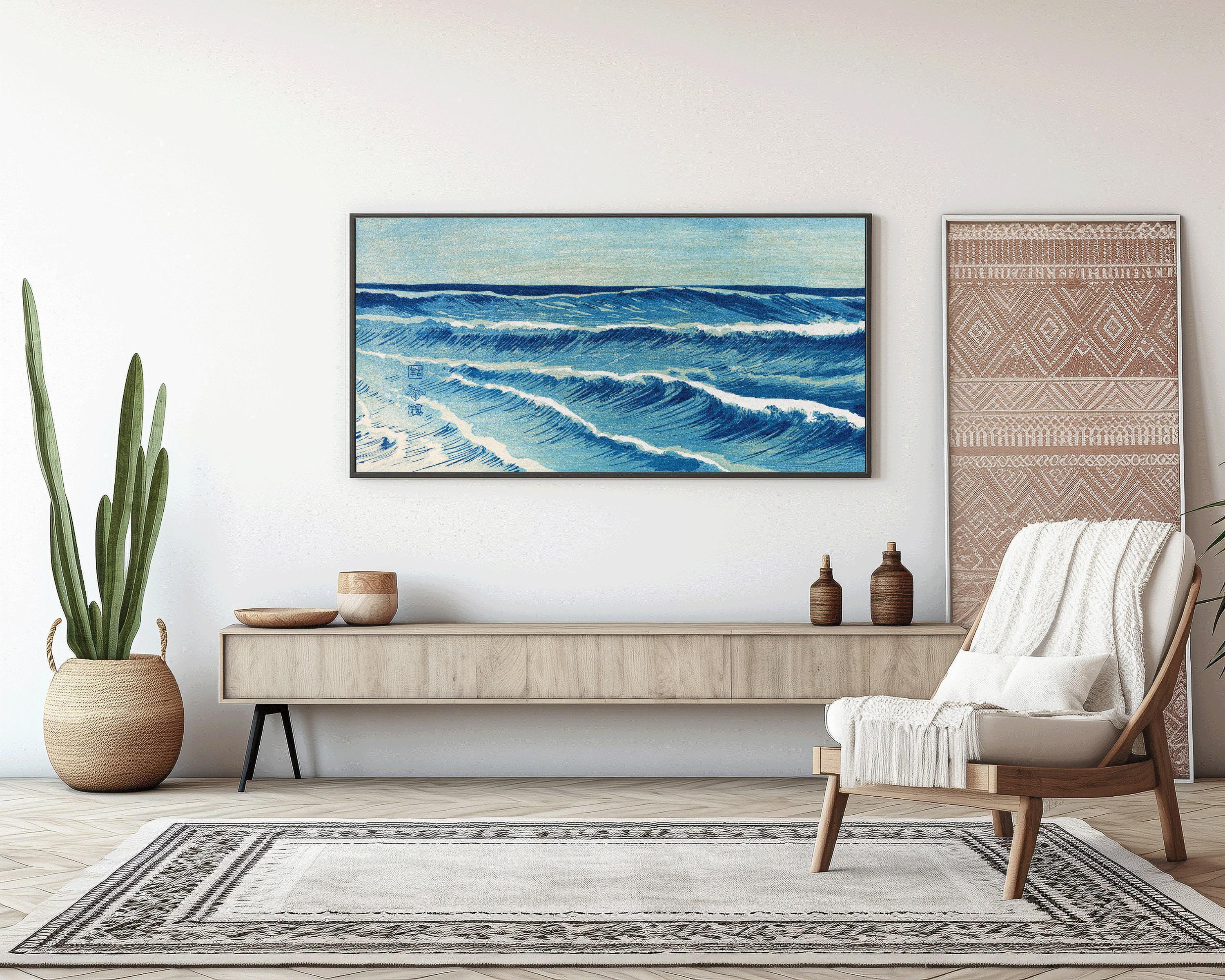 Uehara Konen - Ocean Waves | PRINT | Vintage Japanese Wide Panoramic Art in Blue (available handframed or unframed) 2x1 - 9ArtPrints