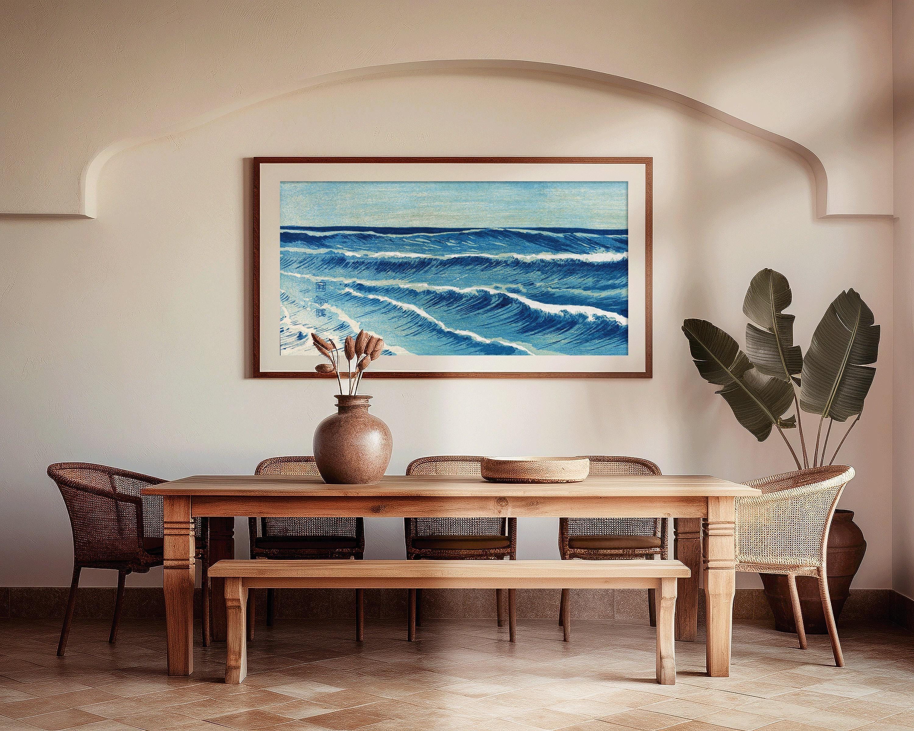 Uehara Konen - Ocean Waves | PRINT | Vintage Japanese Wide Panoramic Art in Blue (available handframed or unframed) 2x1 - 9ArtPrints