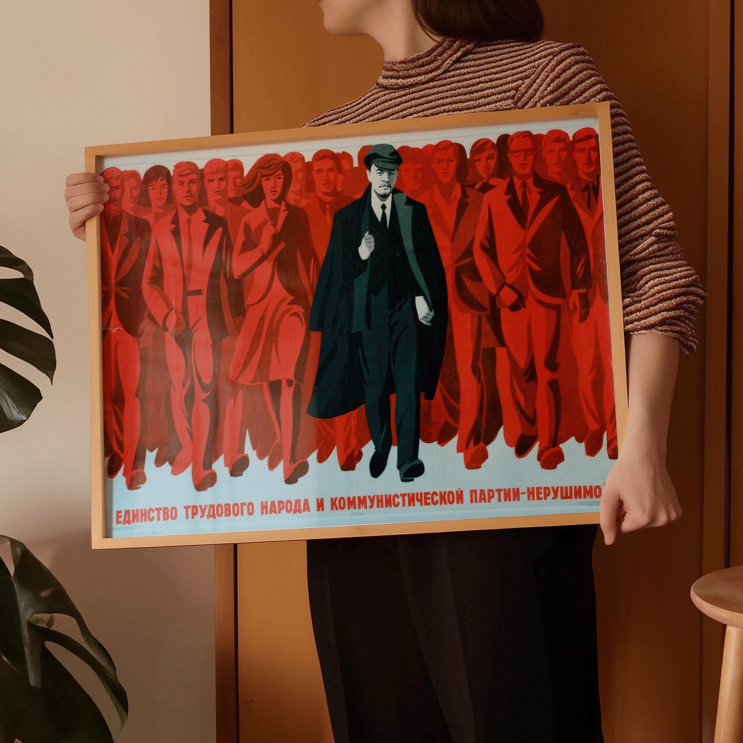 United Behind Lenin – Striking Red Soviet Propaganda Poster | Vintage Communist Revolution Print