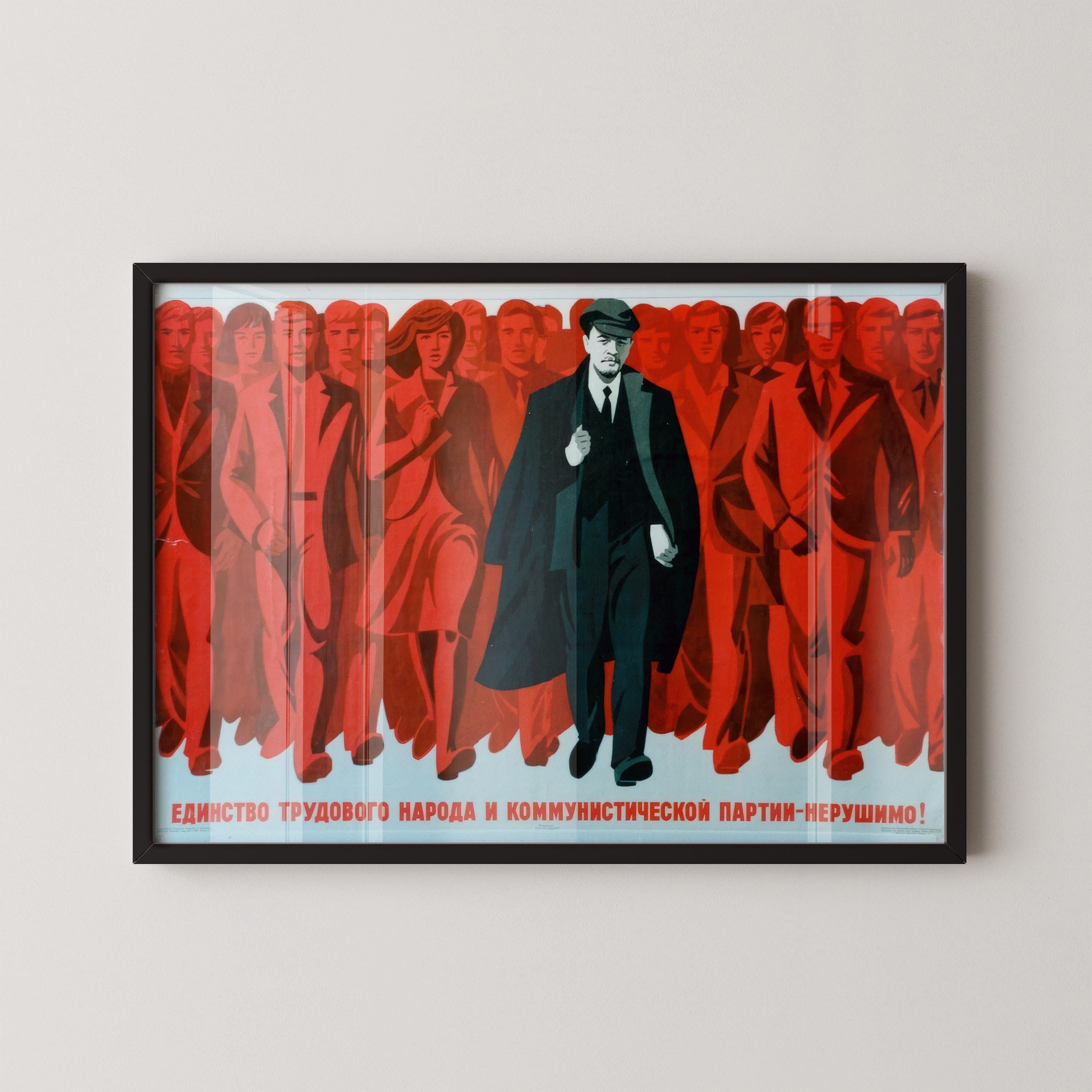 United Behind Lenin – Striking Red Soviet Propaganda Poster | Vintage Communist Revolution Print
