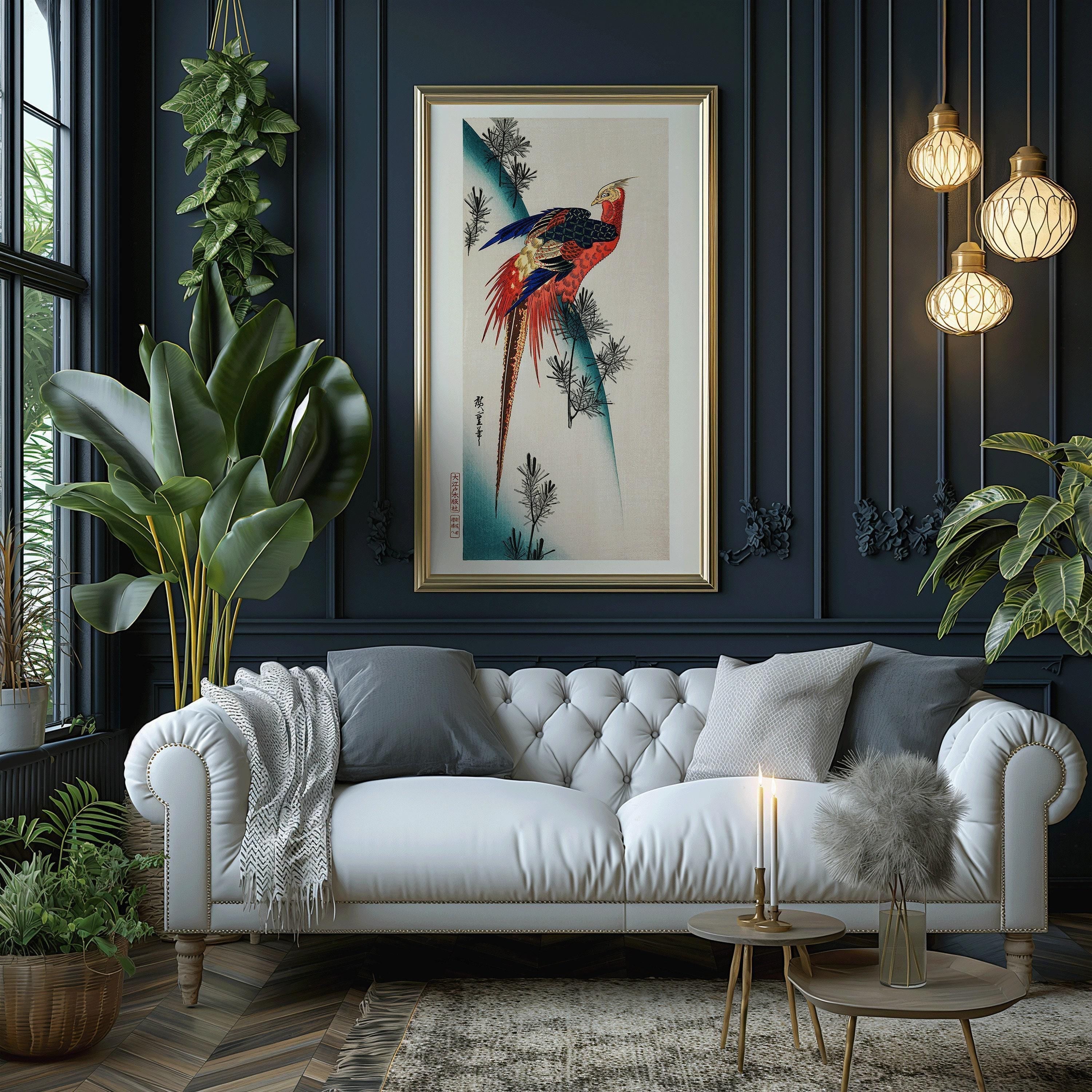 Utagawa Hiroshige - Pheasant and Small Pine | PRINT | Vintage Asian Japanese Narrow Tall Art (available handframed) 2x1 - 9ArtPrints