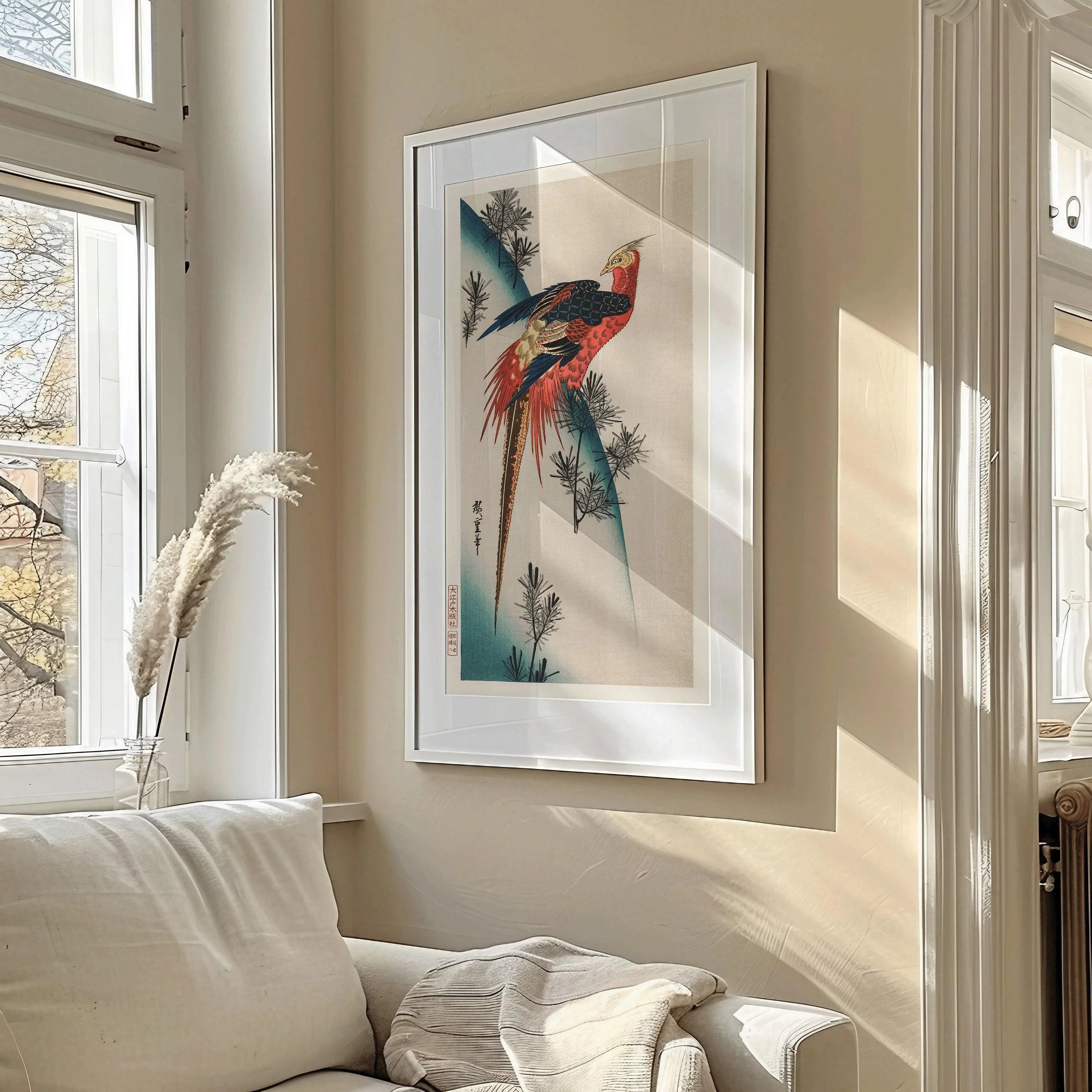 Utagawa Hiroshige - Pheasant and Small Pine | PRINT | Vintage Asian Japanese Narrow Tall Art (available handframed) 2x1 - 9ArtPrints