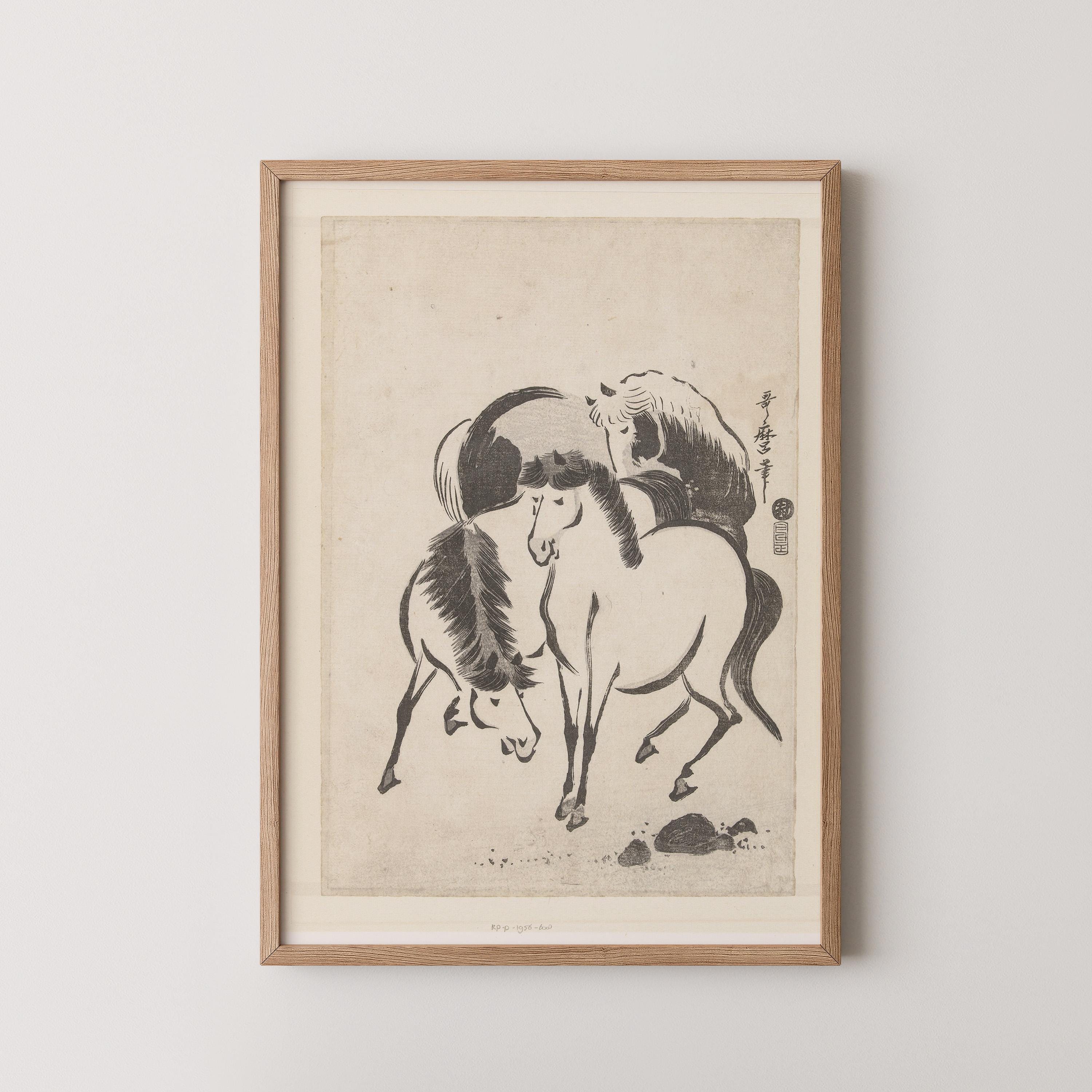 Utagawa Kitamaro - Three Horses | PRINT | Japanese Vintage Neutral Sketch Art