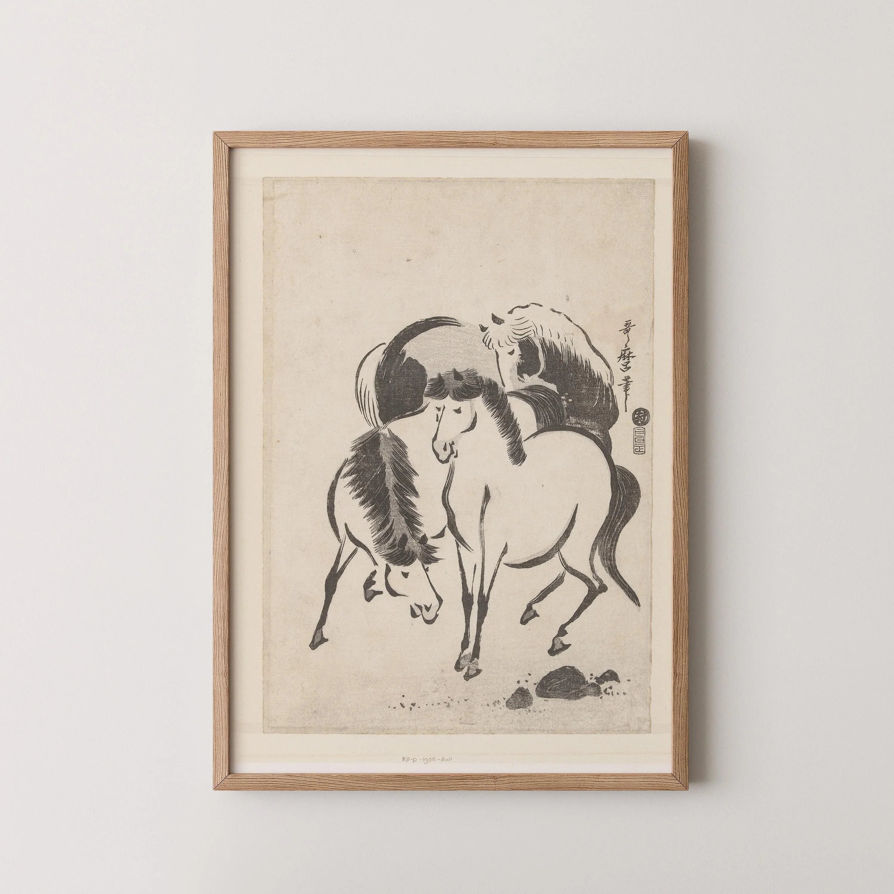 Utagawa Kitamaro - Three Horses | PRINT | Japanese Vintage Neutral Sketch Art